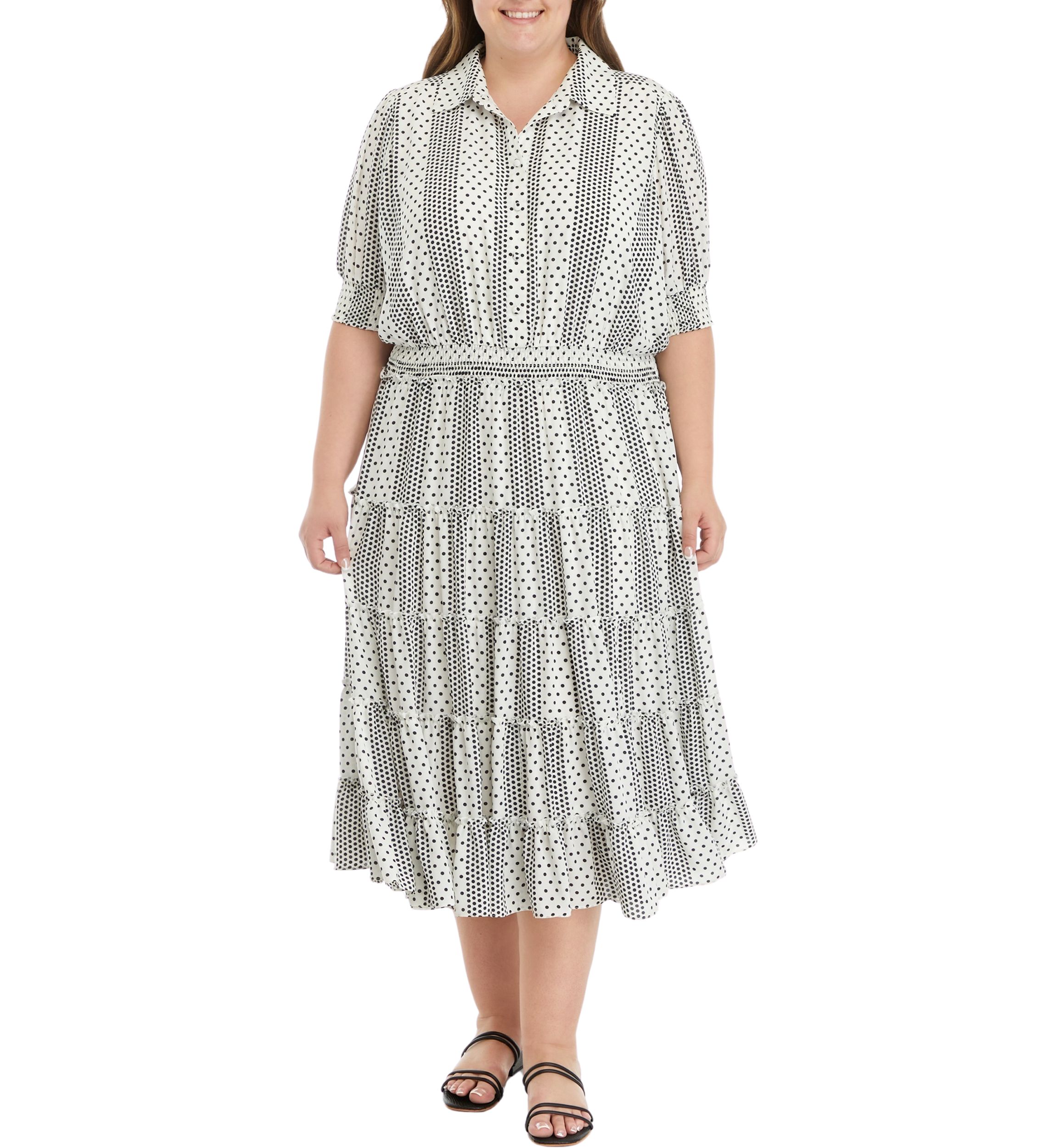 Plus Size Dot Print Midi Dress