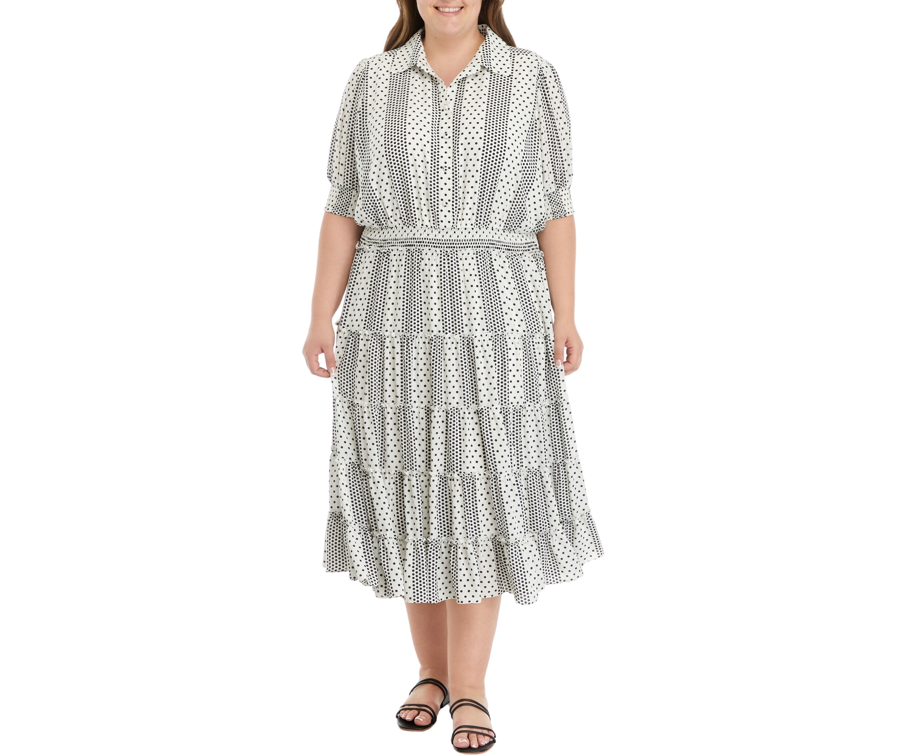 Plus Size Dot Print Midi Dress
