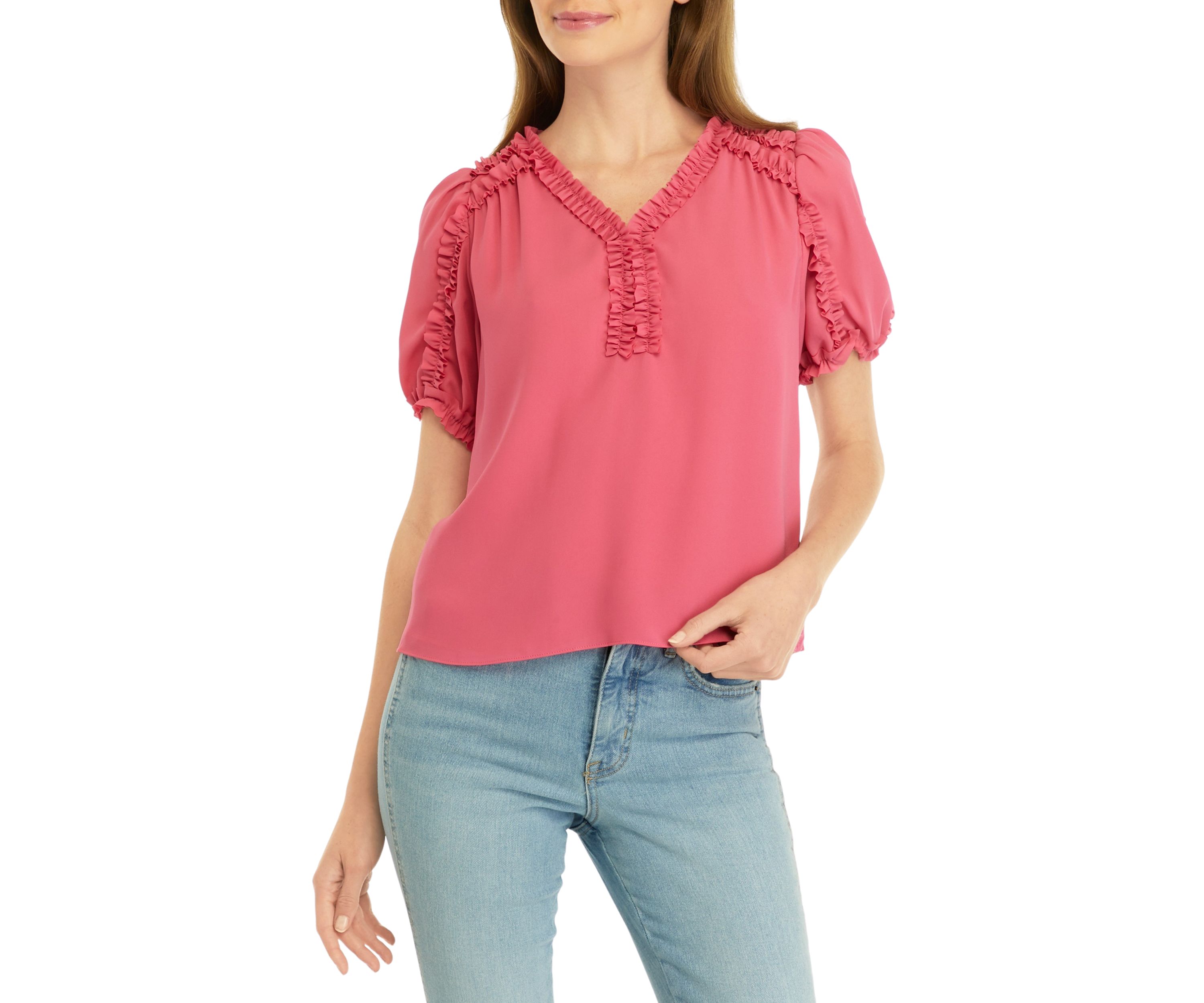 Petite Ruffle Trim Blouse