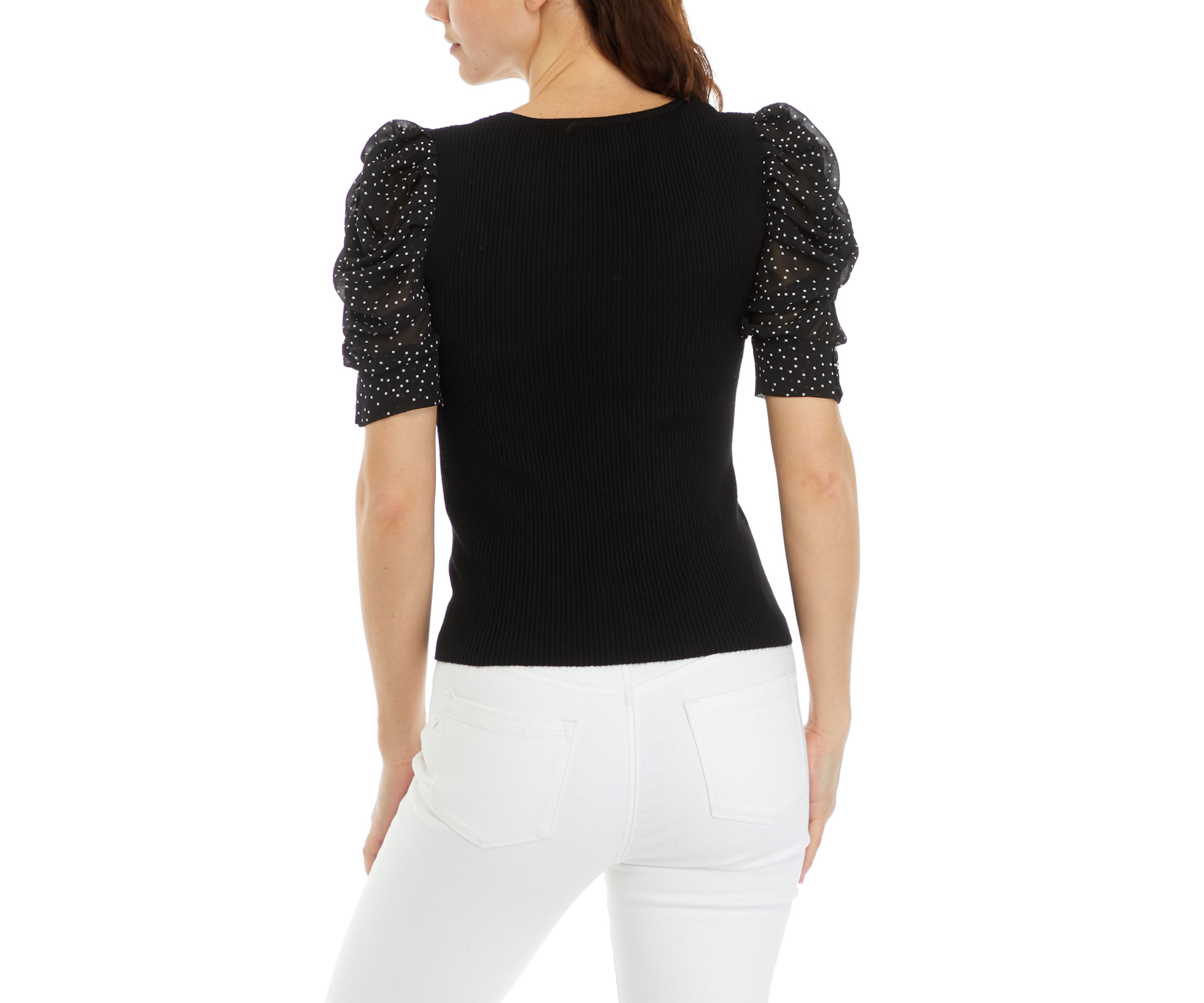 Petite Elbow Sleeve Woven Mix Top