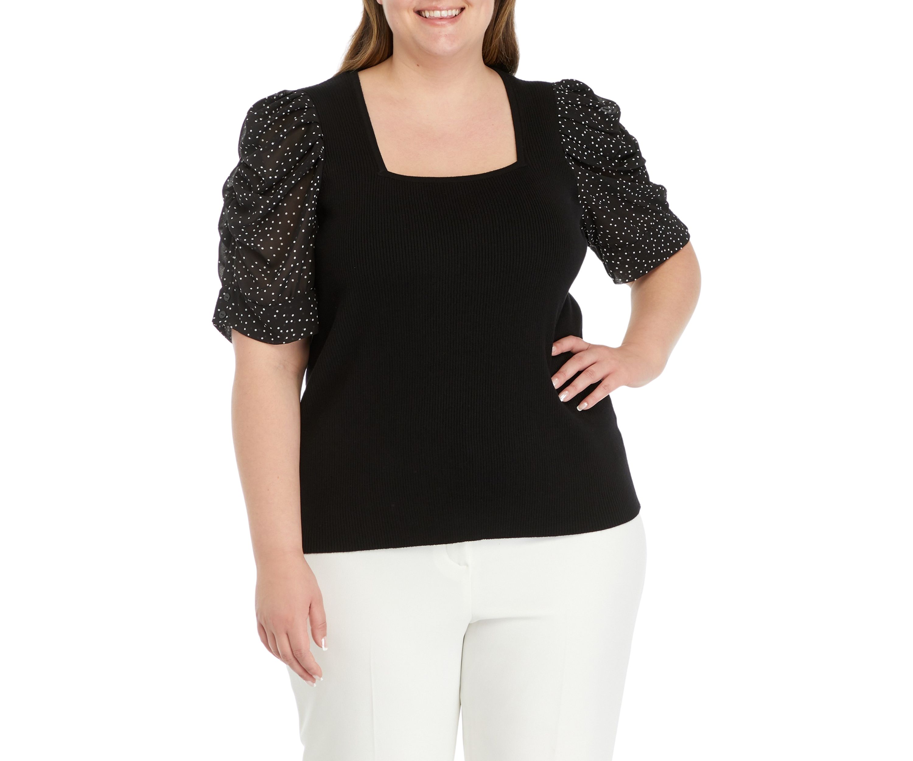 Plus Size Elbow Sleeve Woven Top