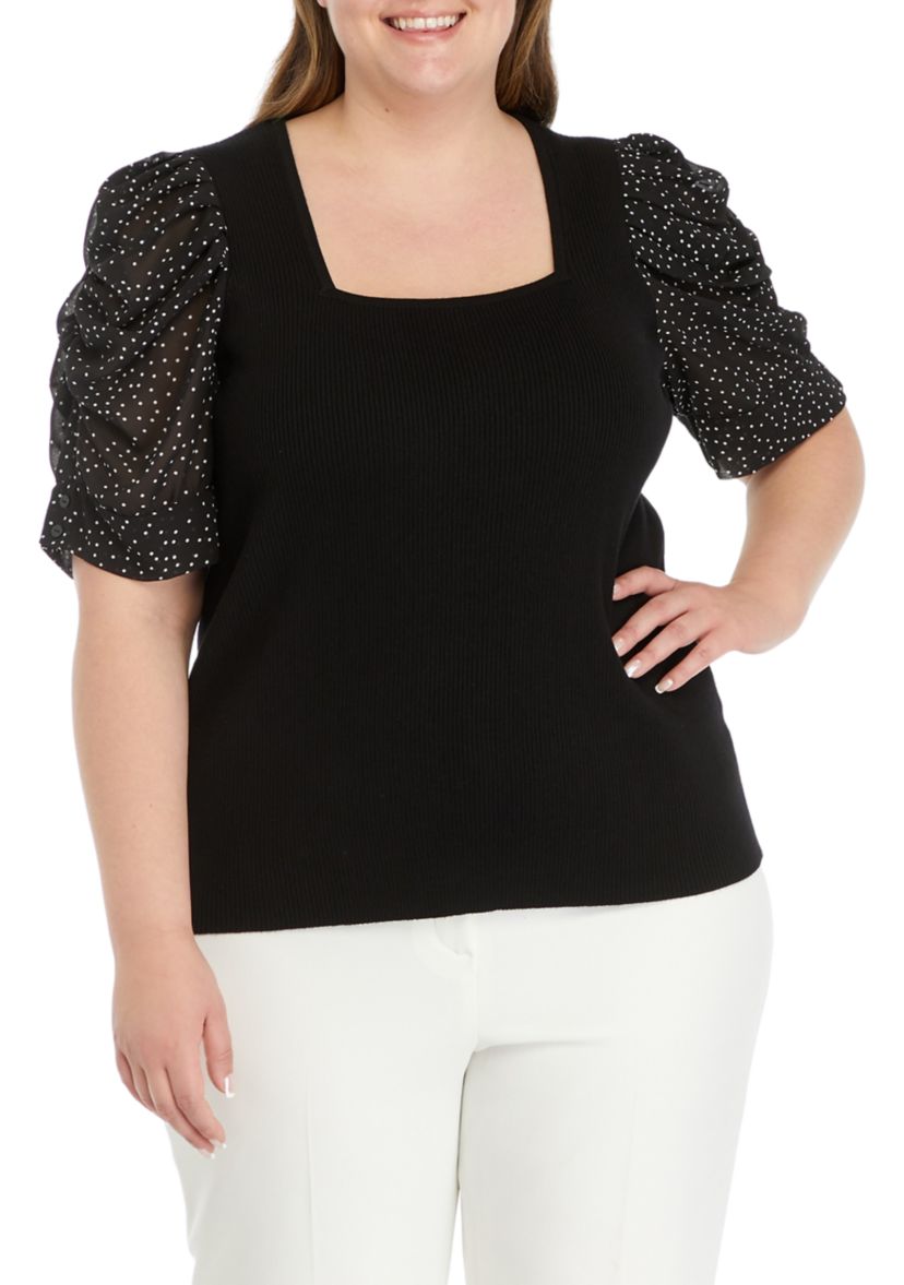 Plus Size Elbow Sleeve Woven Top