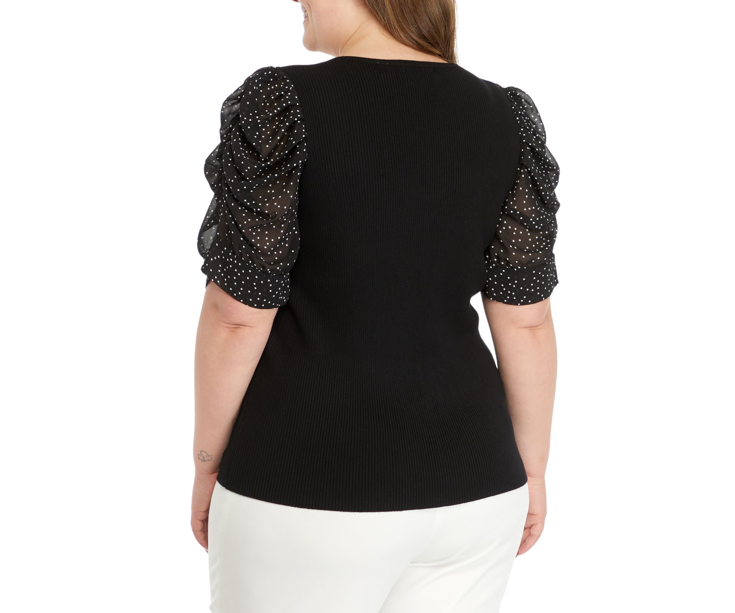 Plus Size Elbow Sleeve Woven Top