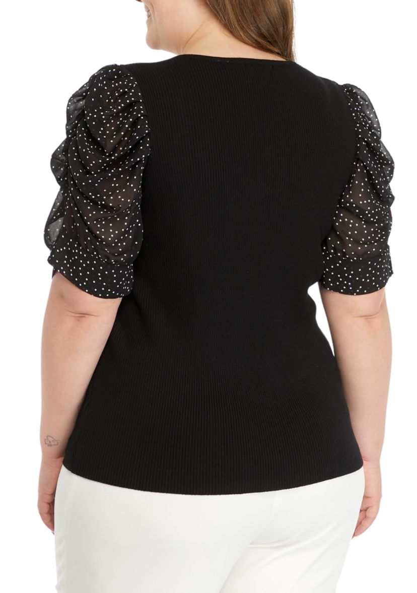 Plus Size Elbow Sleeve Woven Top