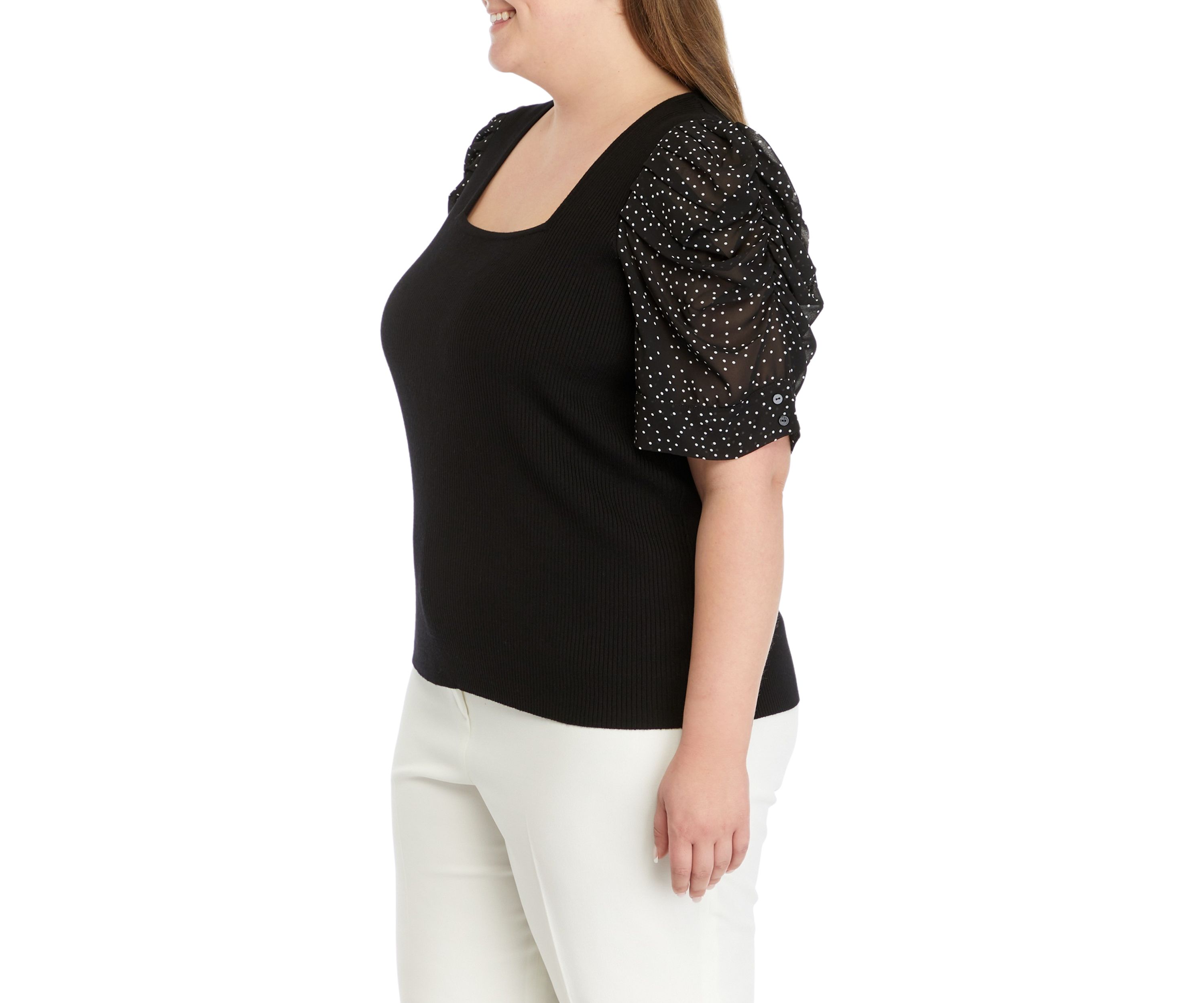 Plus Size Elbow Sleeve Woven Top