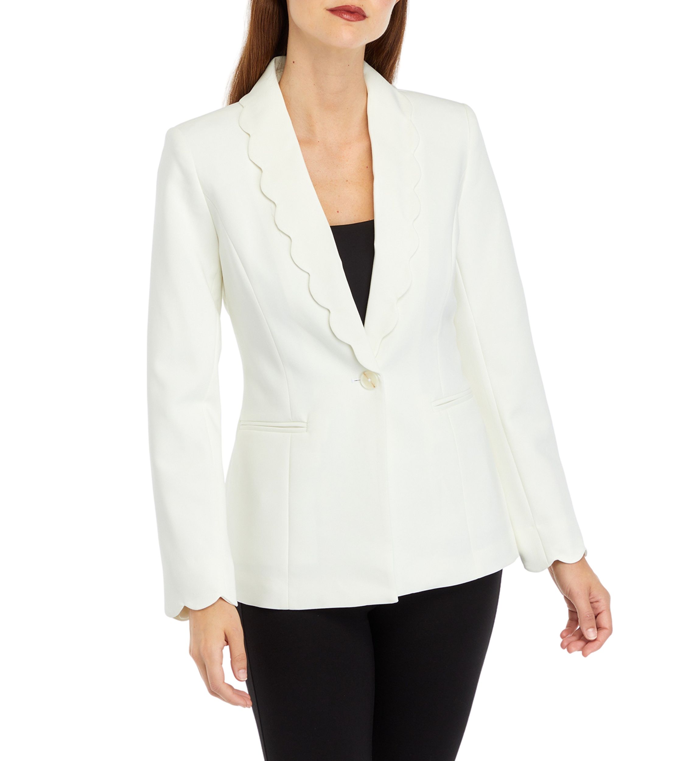 Womens Scallop Edge One Button Jacket