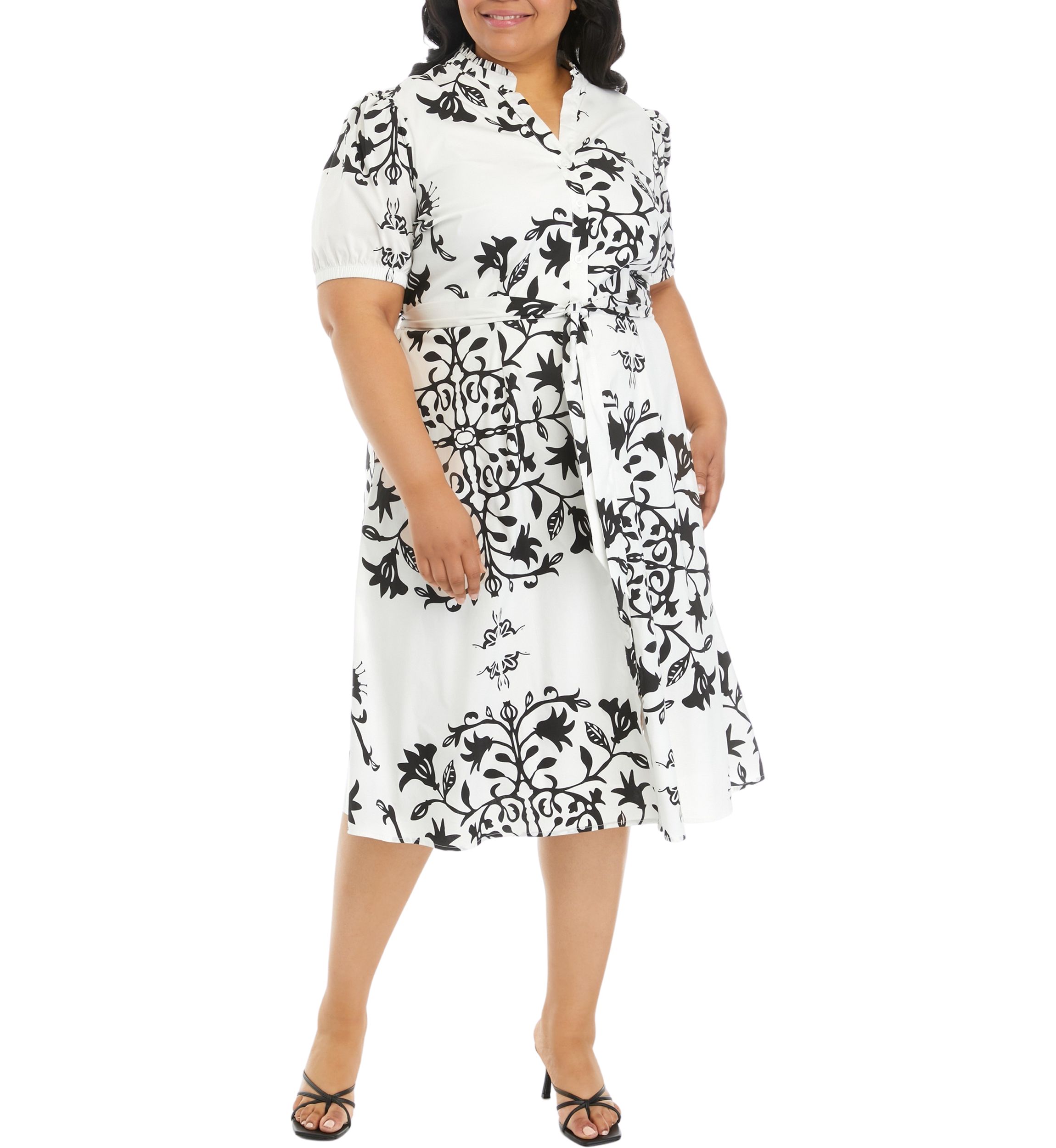 Plus Size Short Sleeve Split Neck Cotton Dress