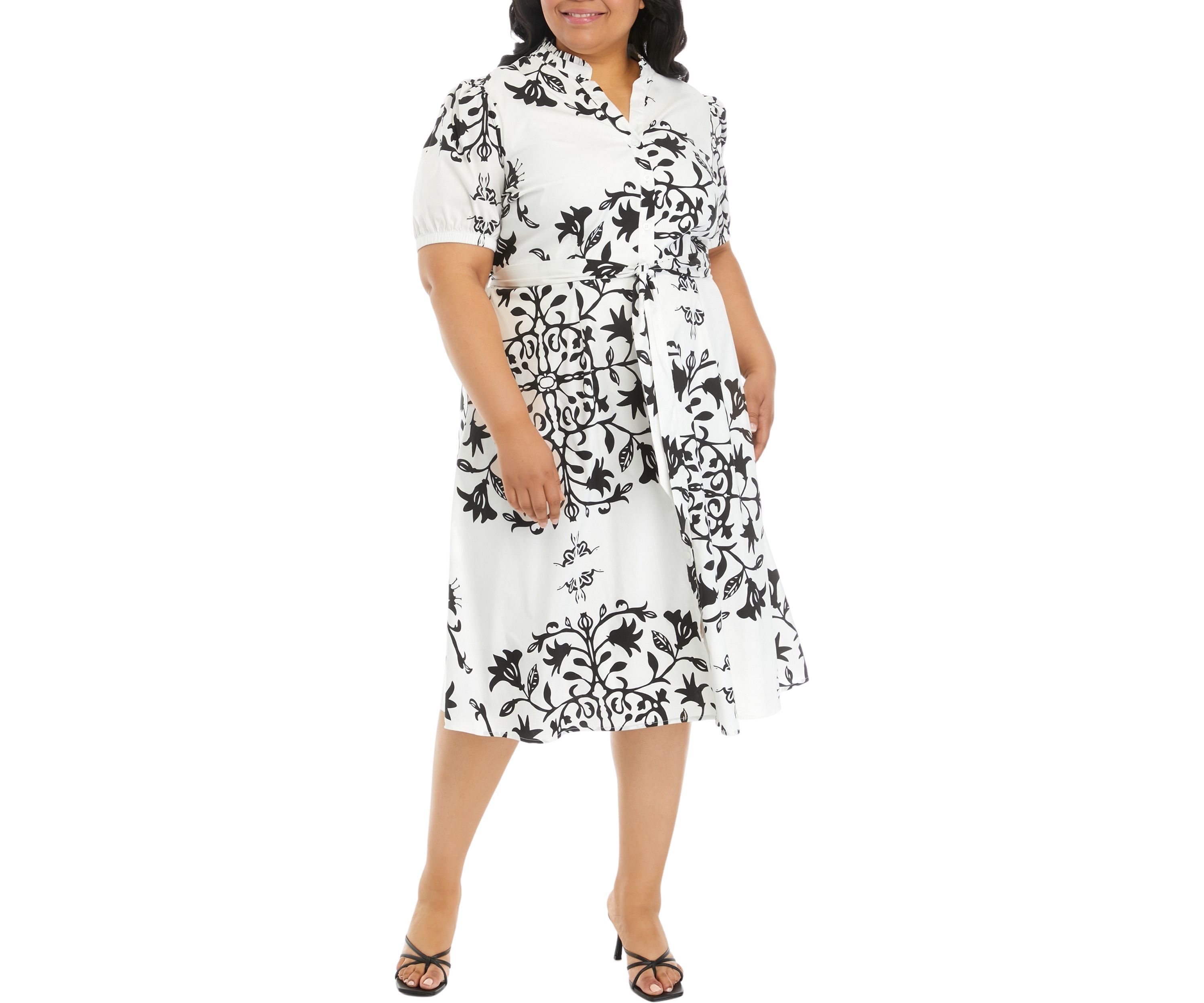 Plus Size Short Sleeve Split Neck Cotton Dress