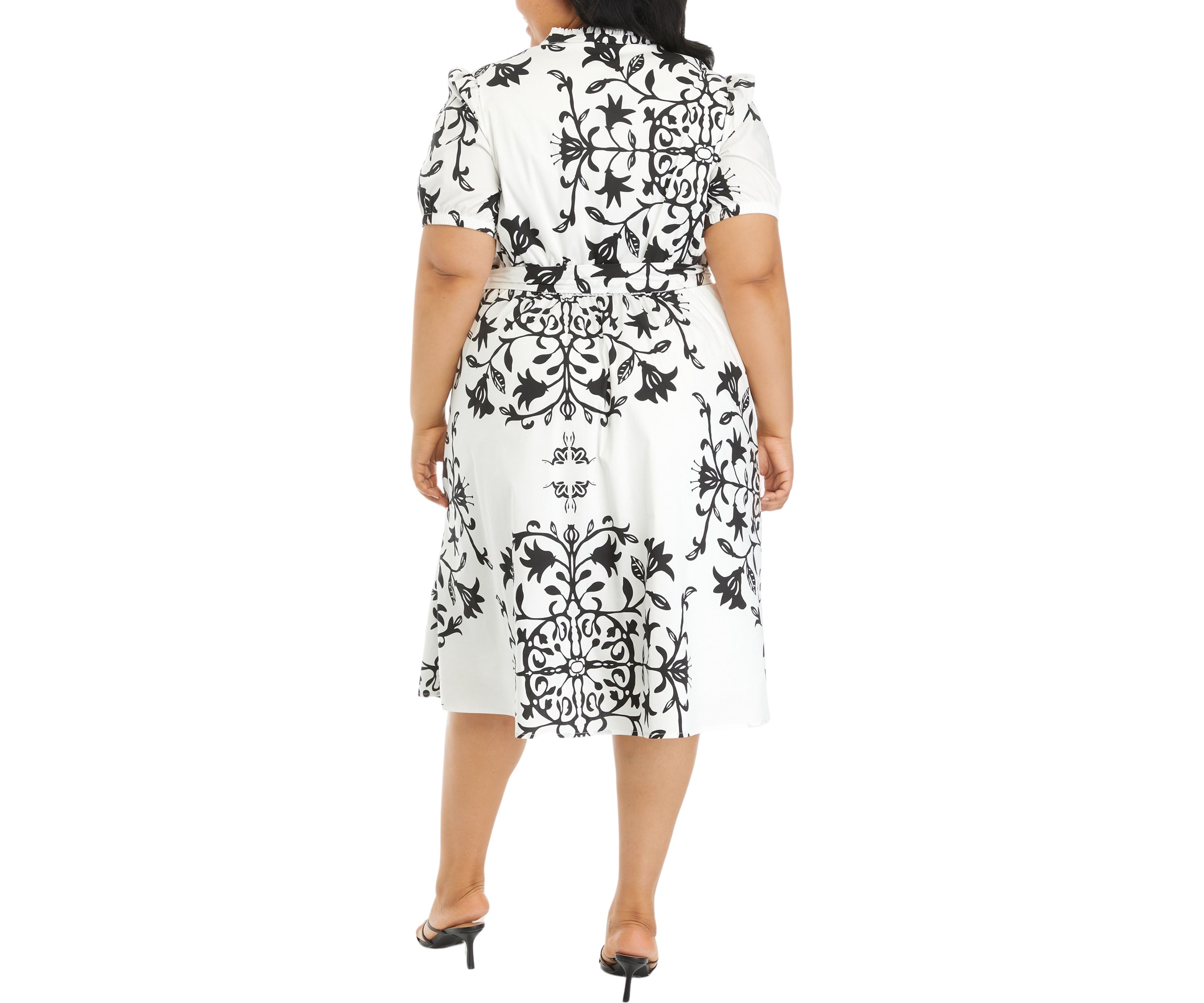 Plus Size Short Sleeve Split Neck Cotton Dress