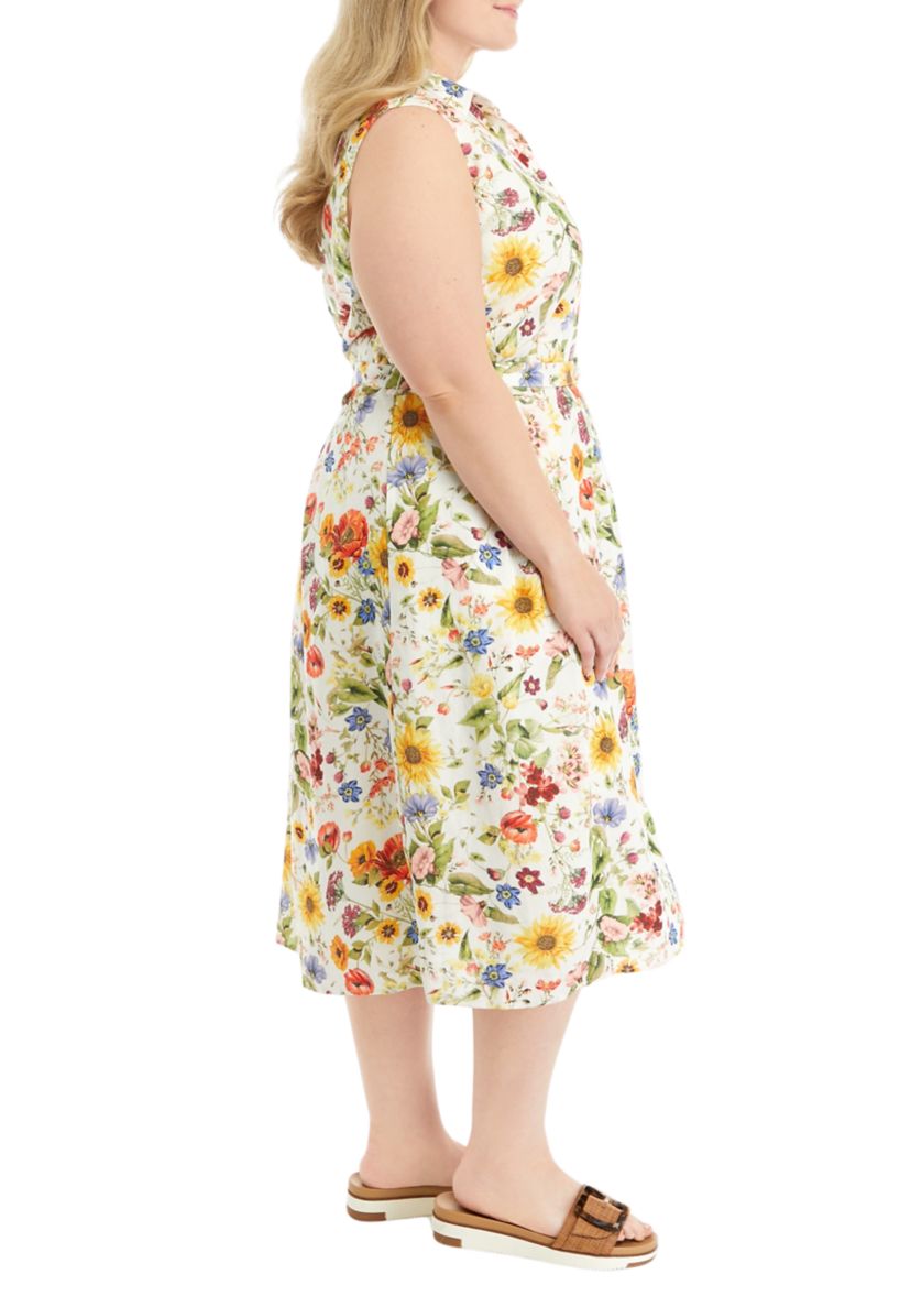 Plus Size Sunray Garden Print Dress