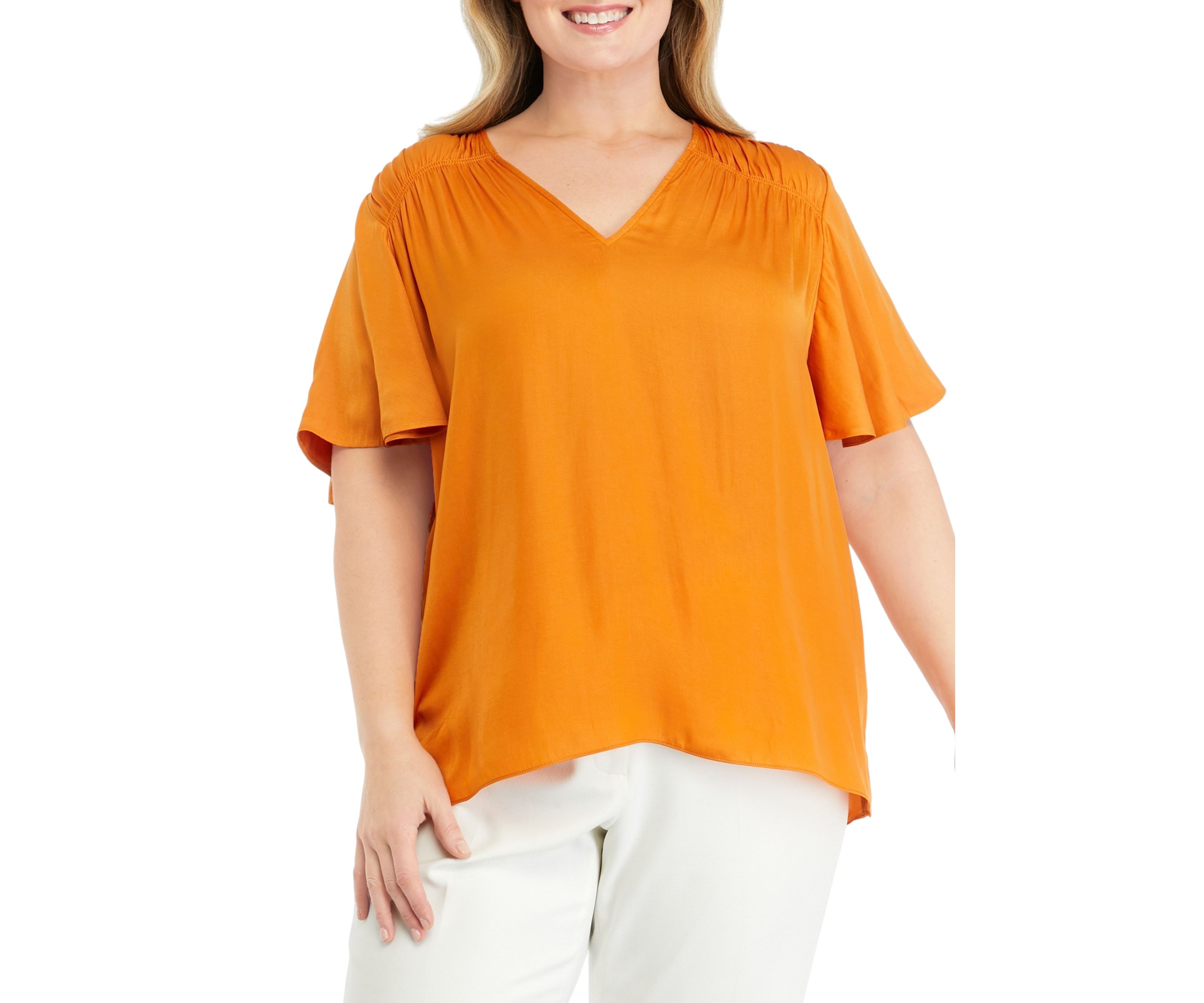 Plus Size Flutter Sleeve Blouse