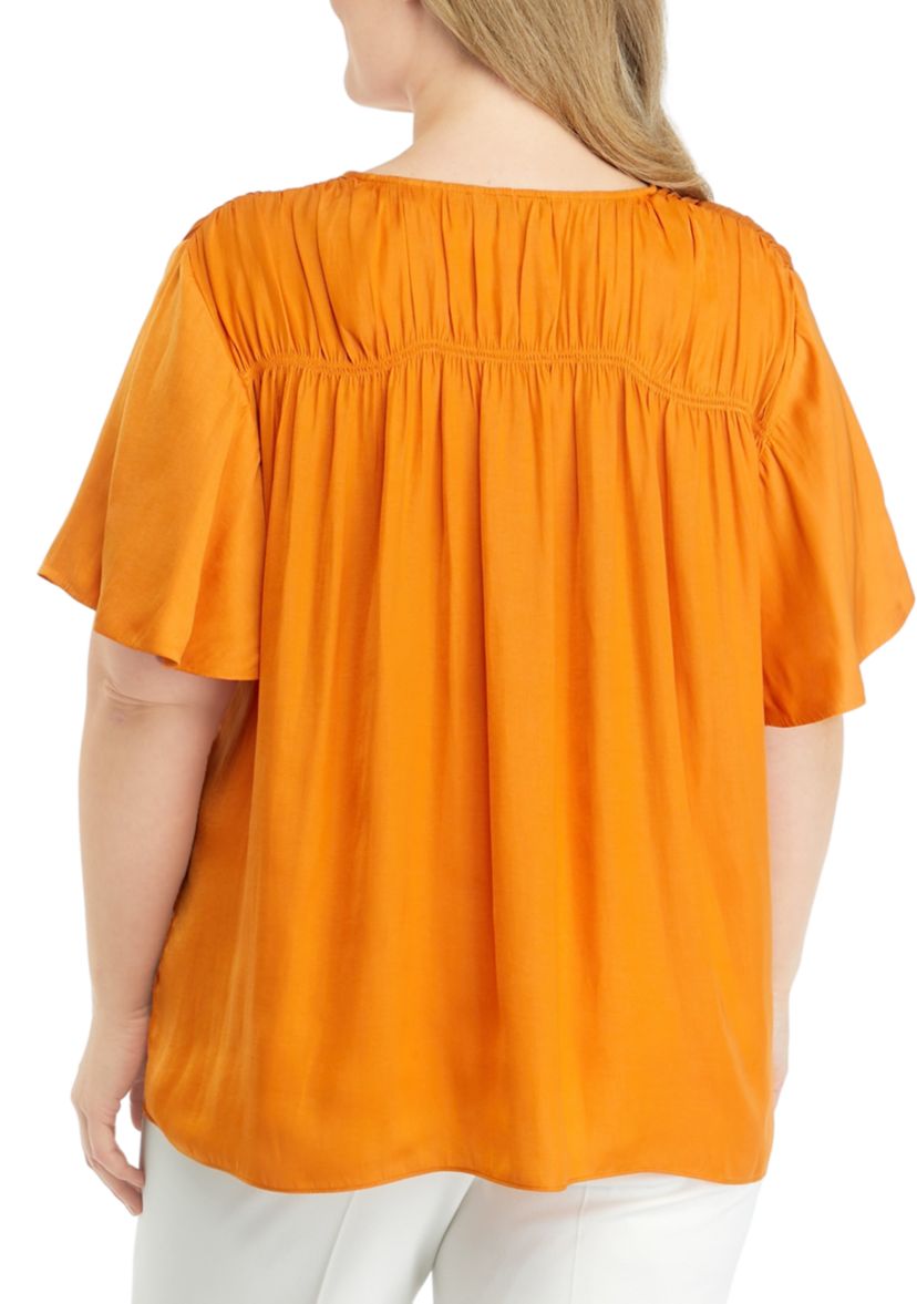 Plus Size Flutter Sleeve Blouse
