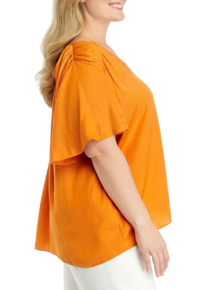 Plus Size Flutter Sleeve Blouse