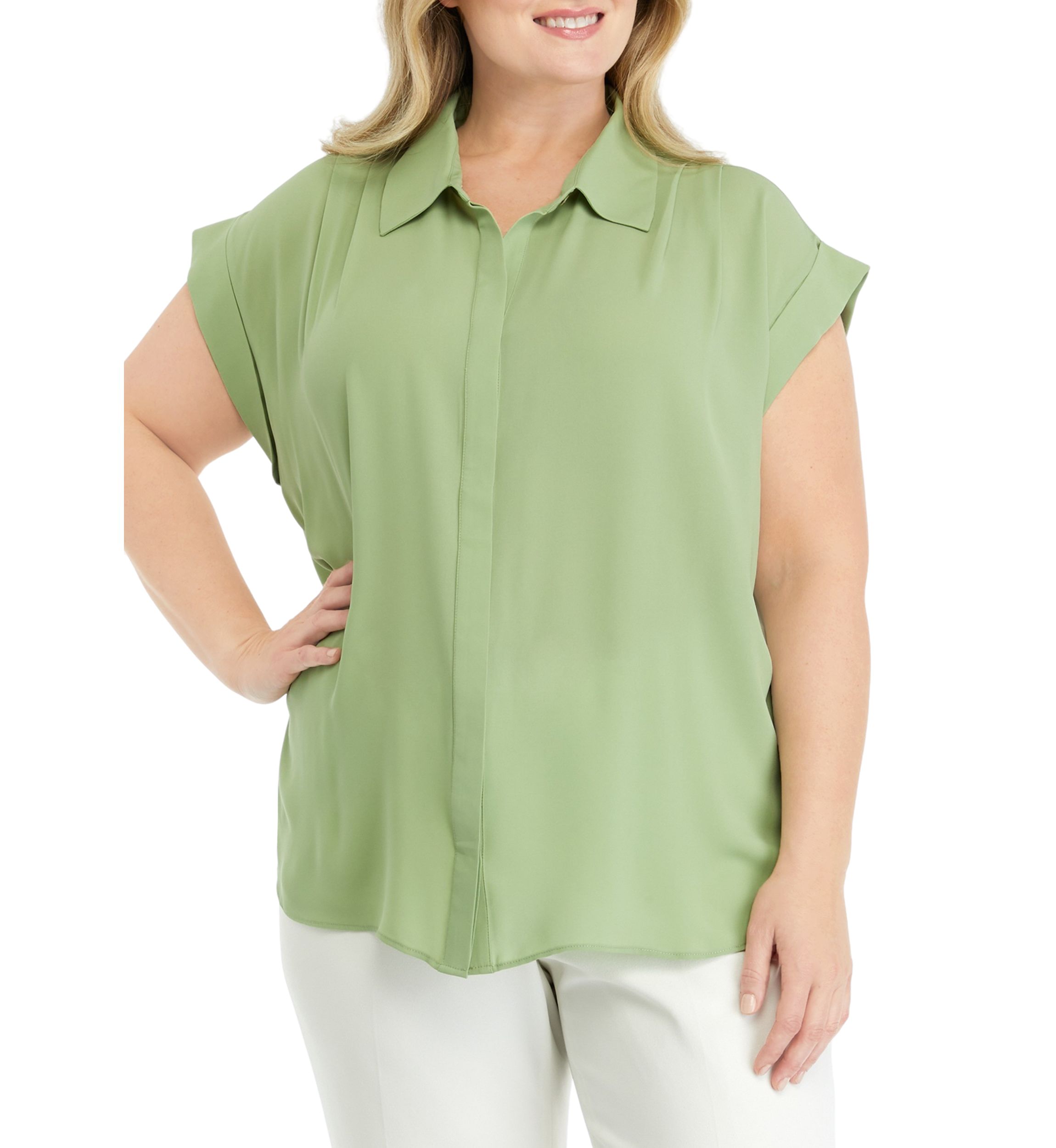 Plus Size Cap Sleeve Collar Blouse
