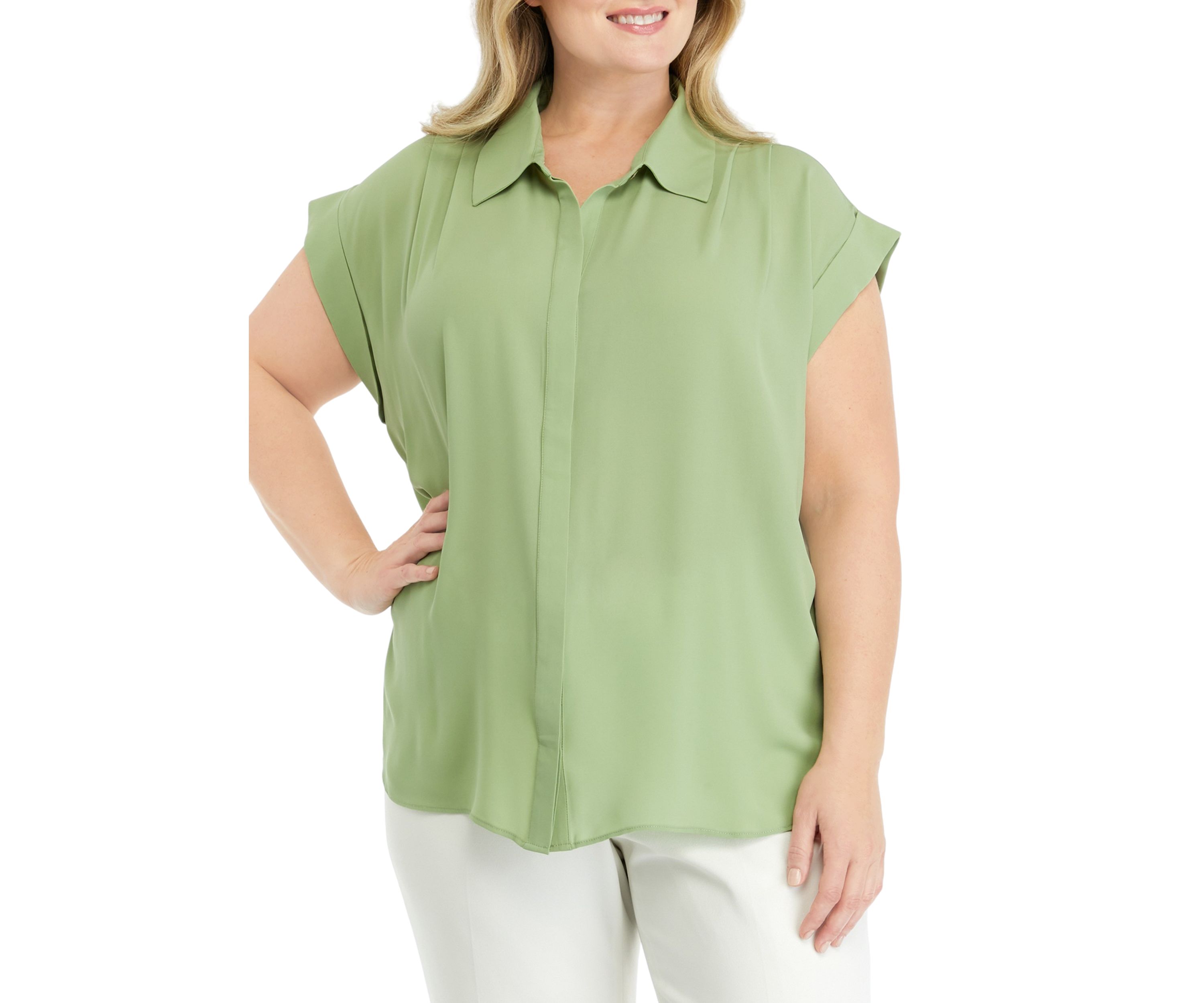 Plus Size Cap Sleeve Collar Blouse