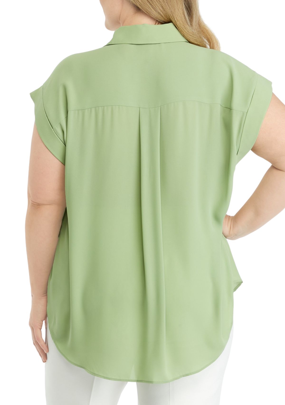 Plus Size Cap Sleeve Collar Blouse