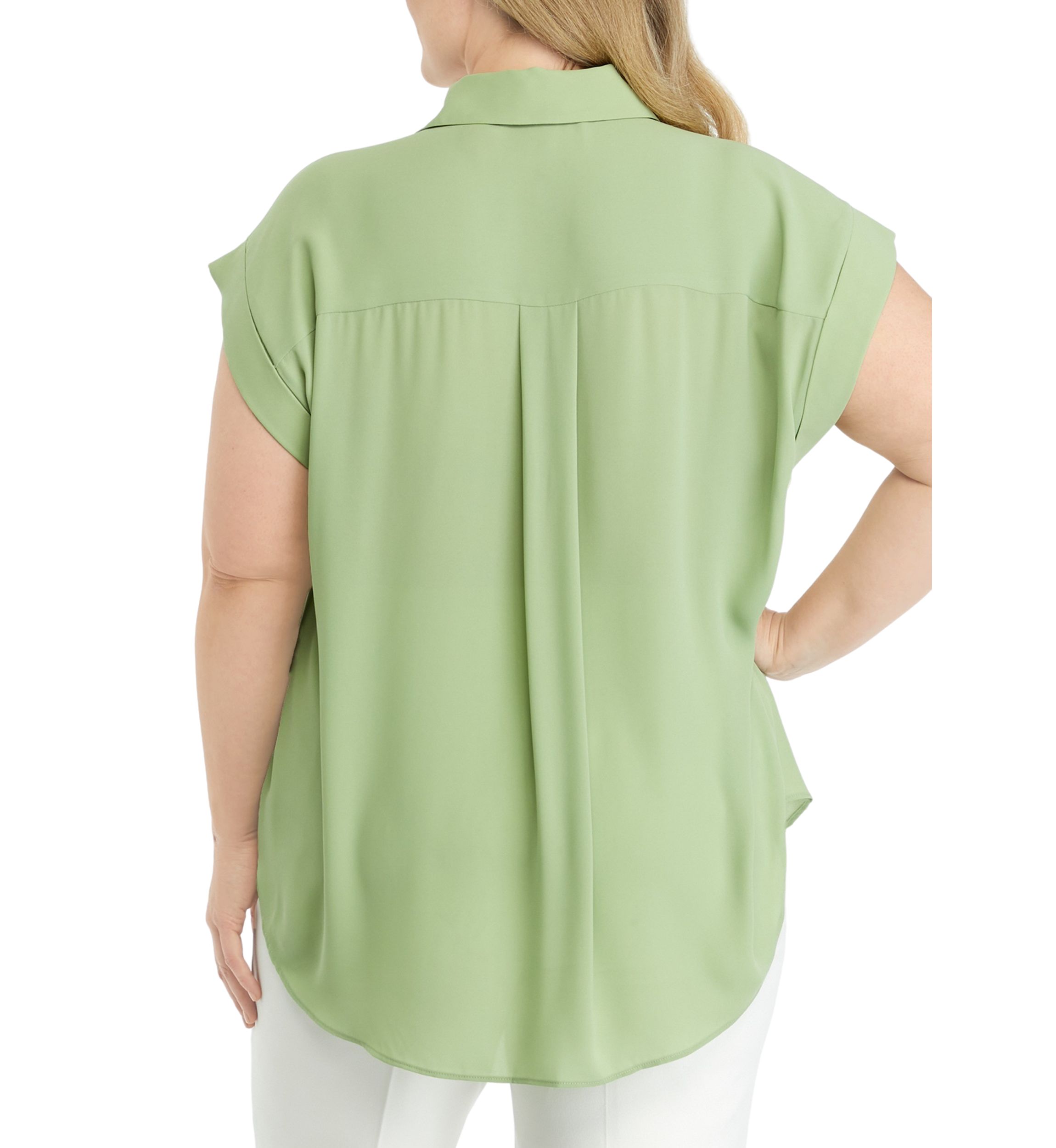 Plus Size Cap Sleeve Collar Blouse