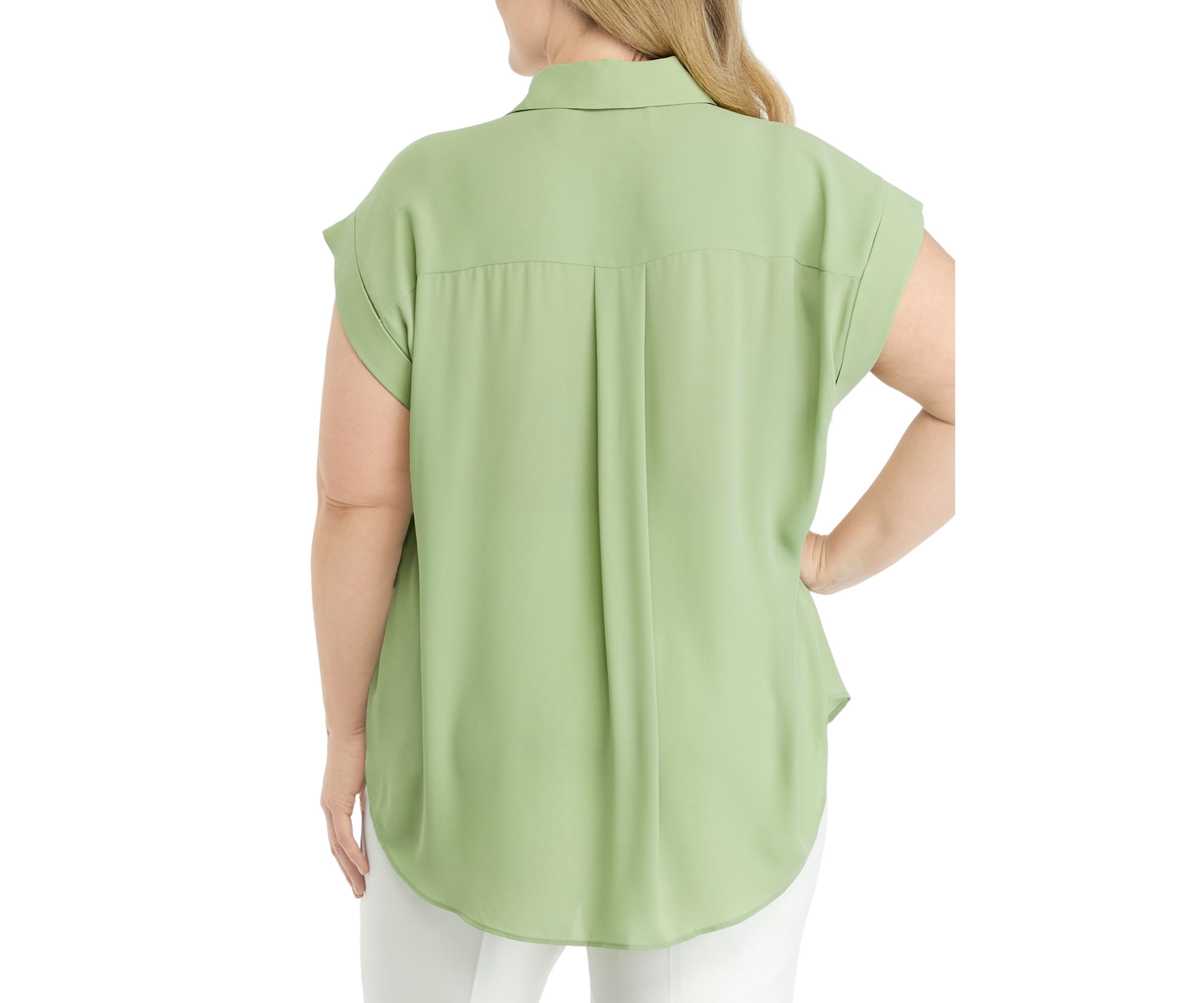 Plus Size Cap Sleeve Collar Blouse