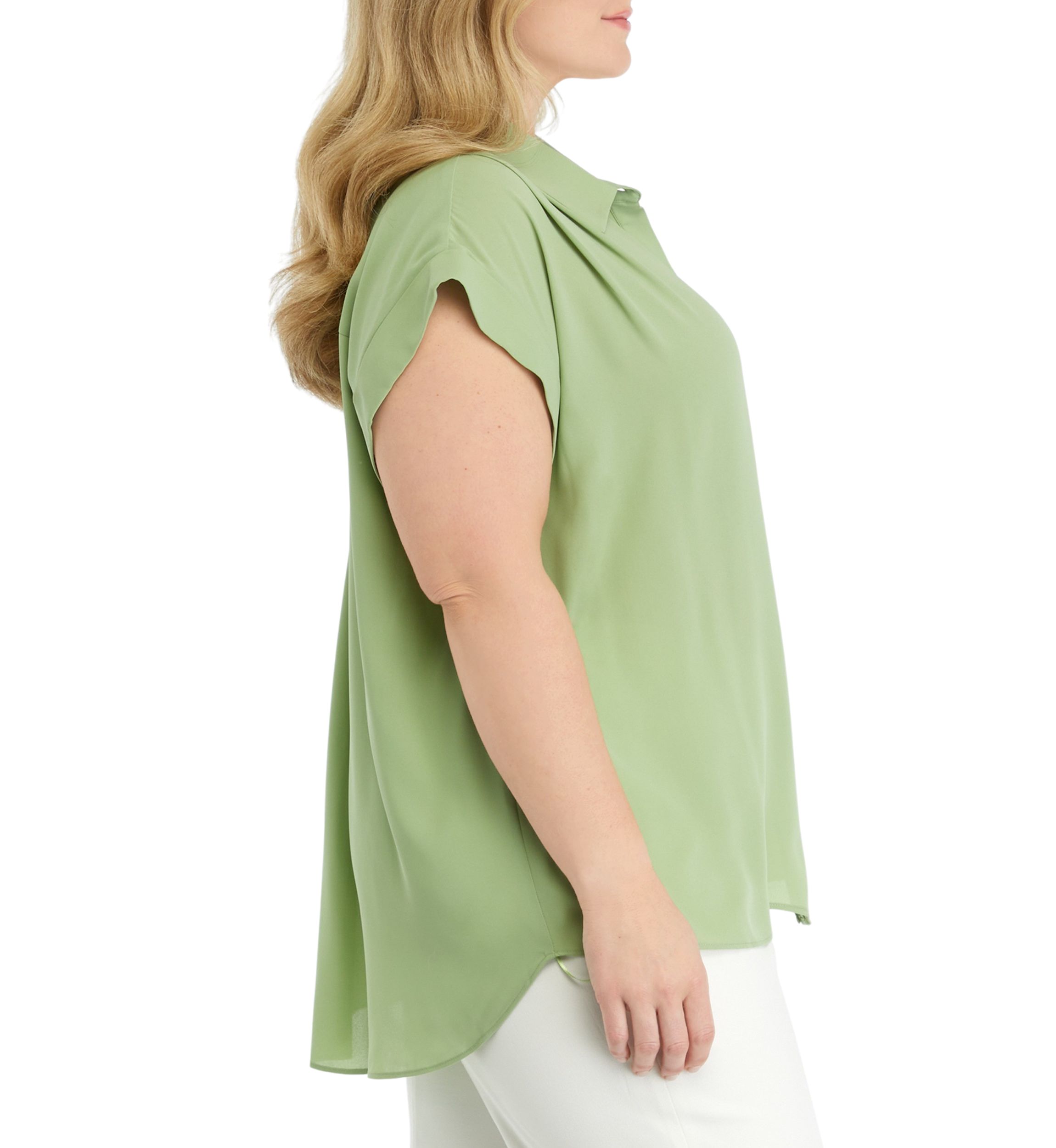 Plus Size Cap Sleeve Collar Blouse