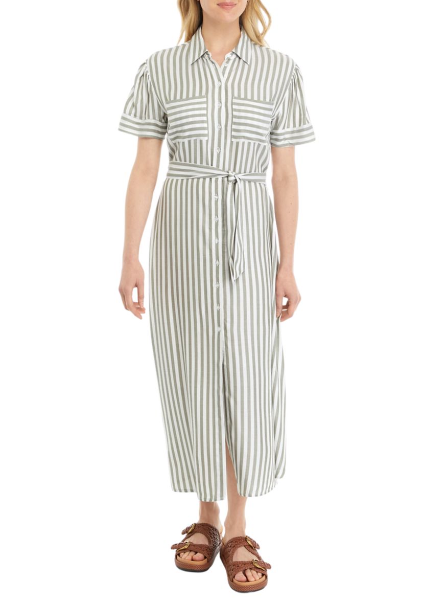 Womens Stripe Tie Waist Shirtdress