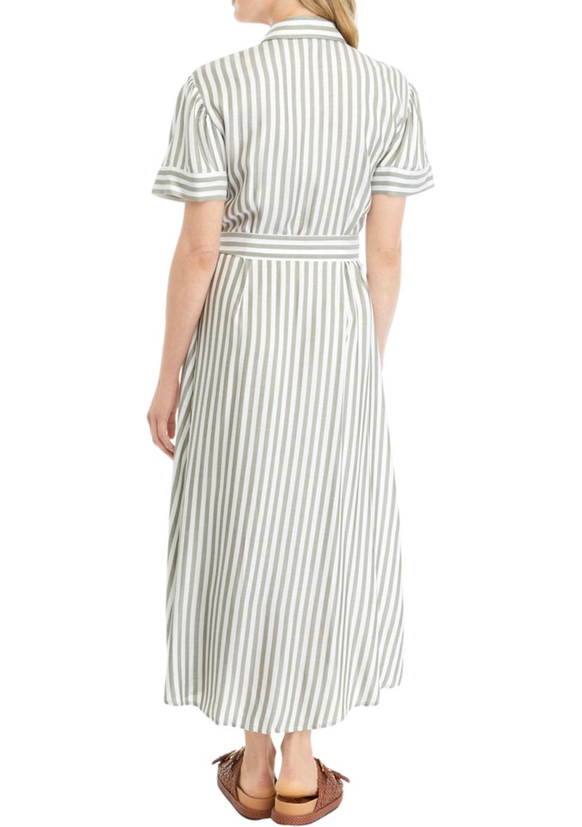 Womens Stripe Tie Waist Shirtdress
