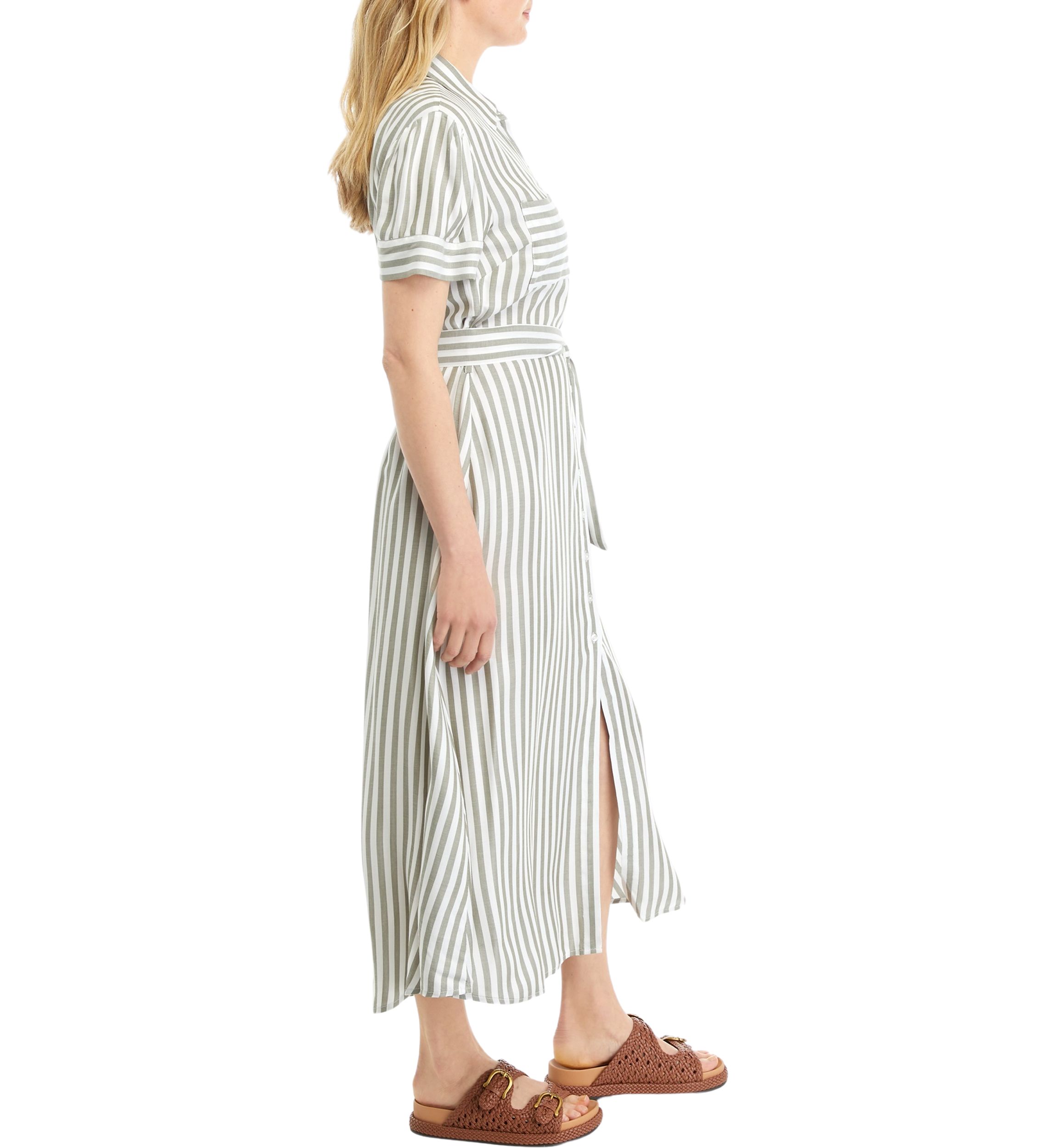 Womens Stripe Tie Waist Shirtdress