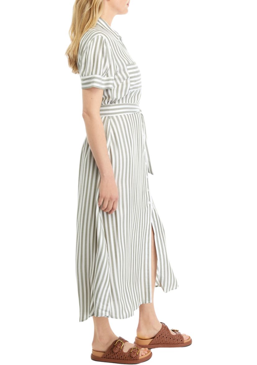 Womens Stripe Tie Waist Shirtdress