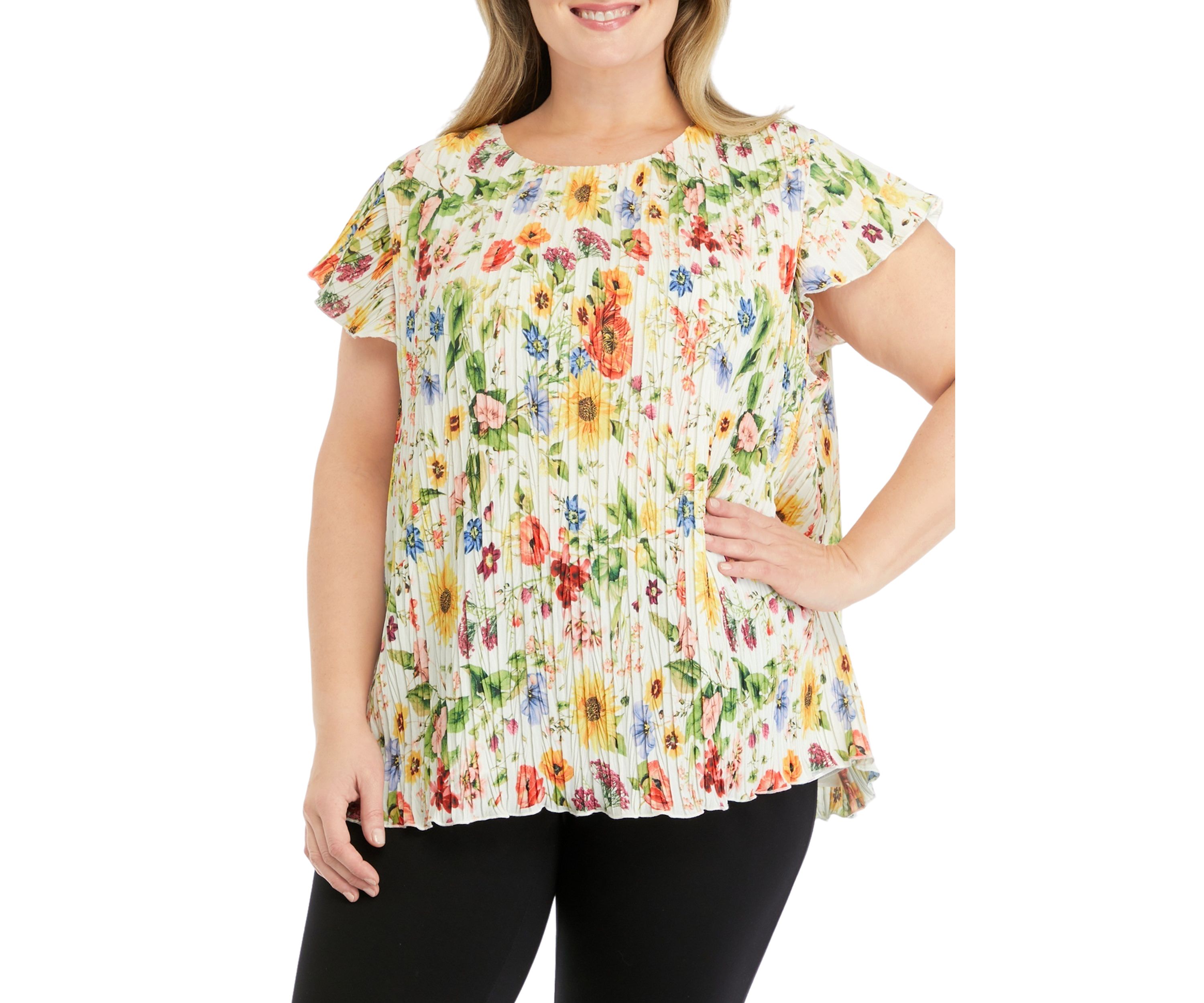 Plus Size Flutter Sleeve Crew Neck Top