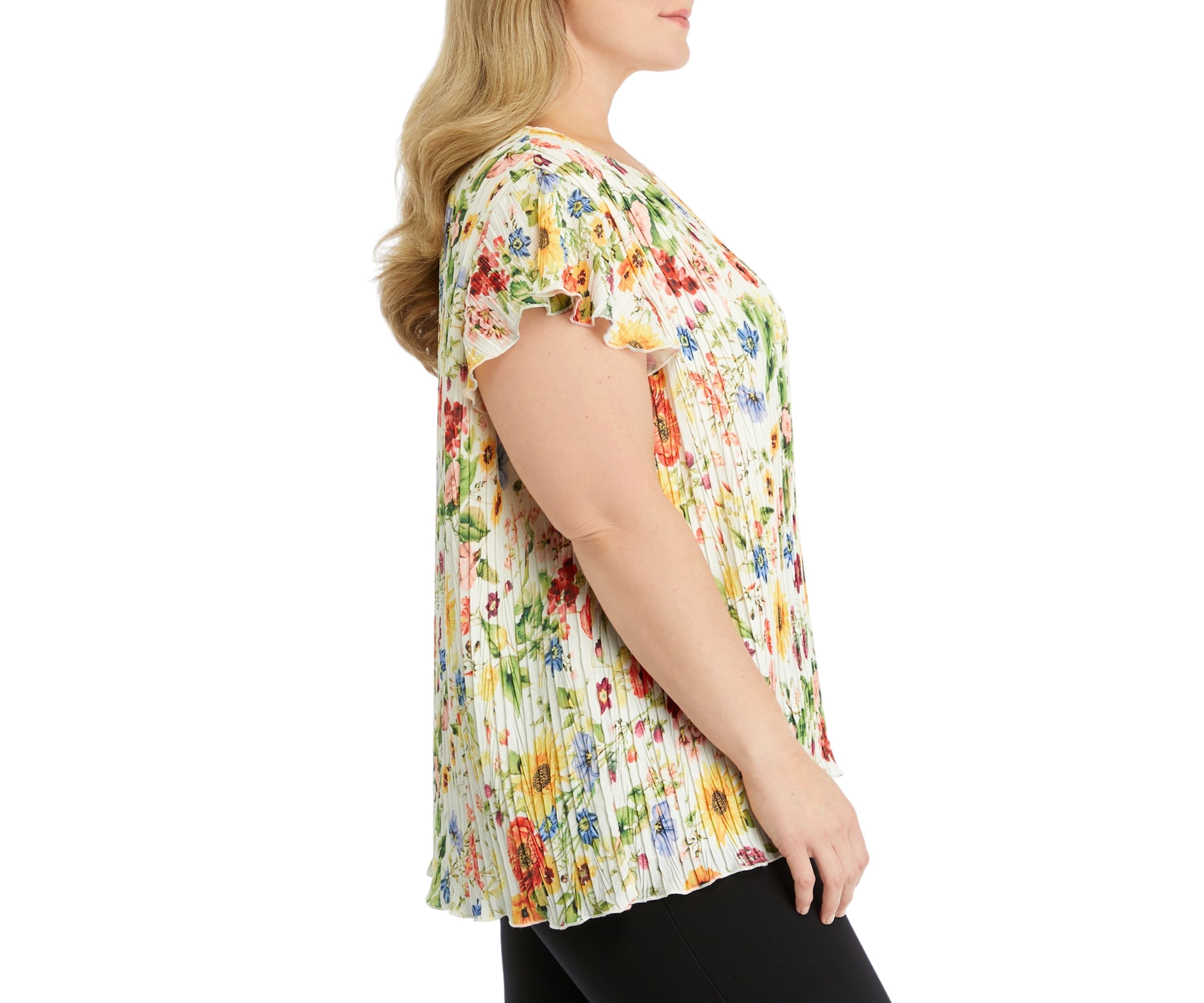 Plus Size Flutter Sleeve Crew Neck Top