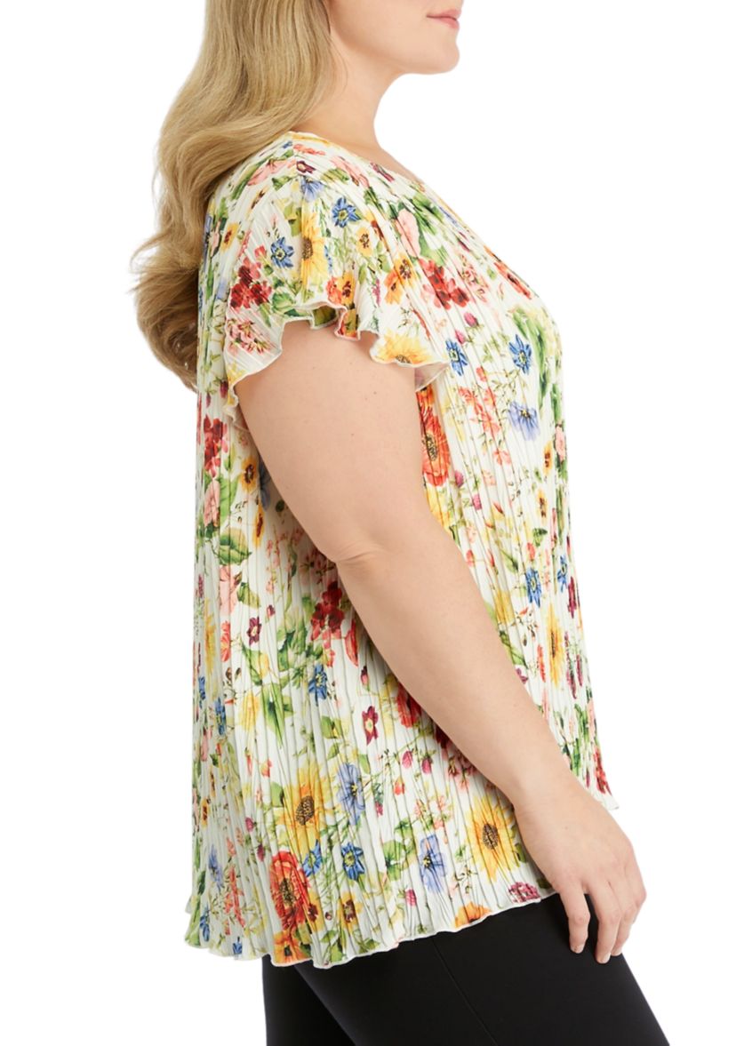 Plus Size Flutter Sleeve Crew Neck Top