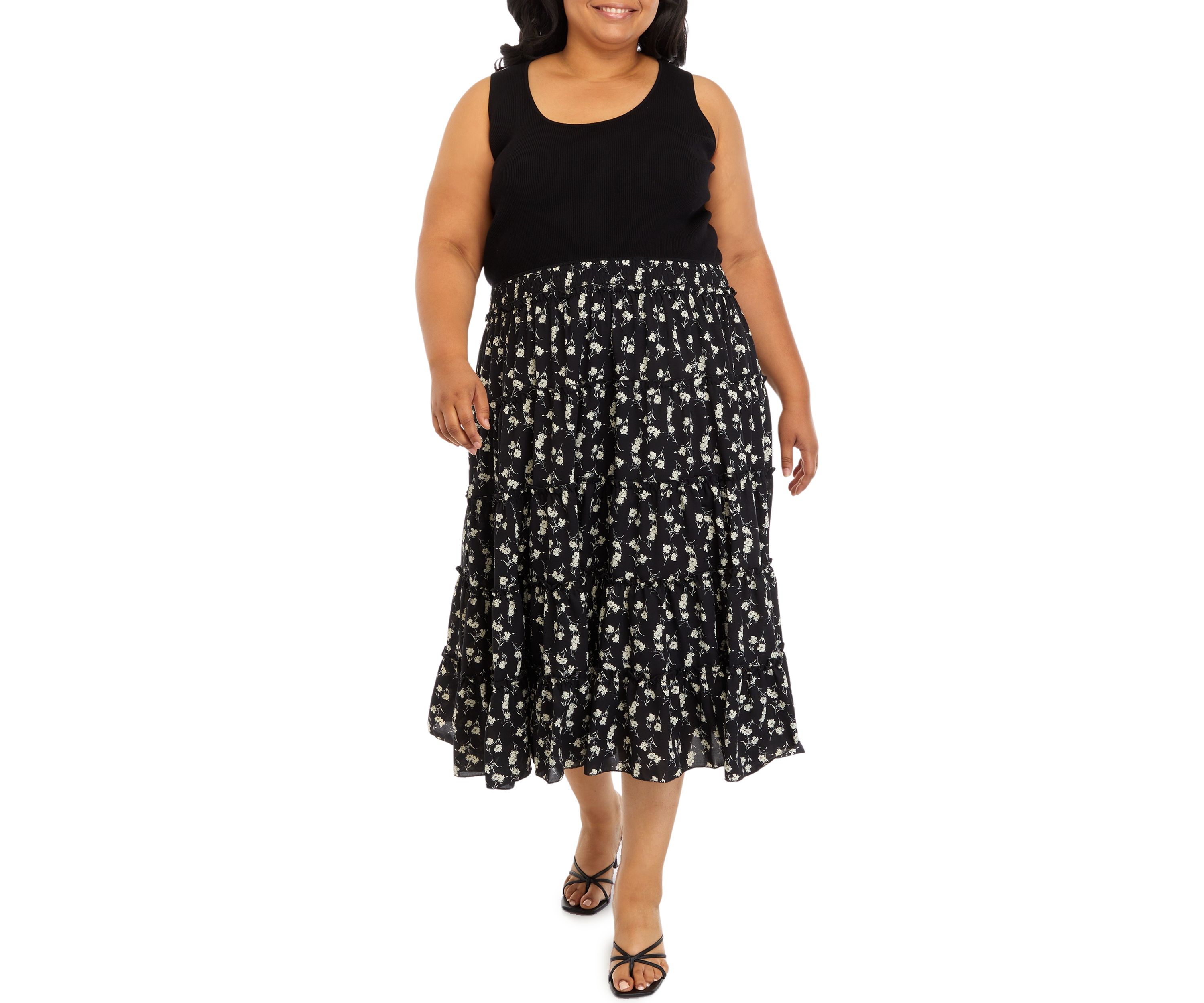 Plus Size Sleeveless Mixed Media Dress