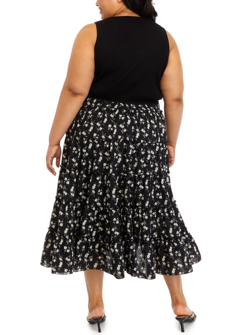 Plus Size Sleeveless Mixed Media Dress