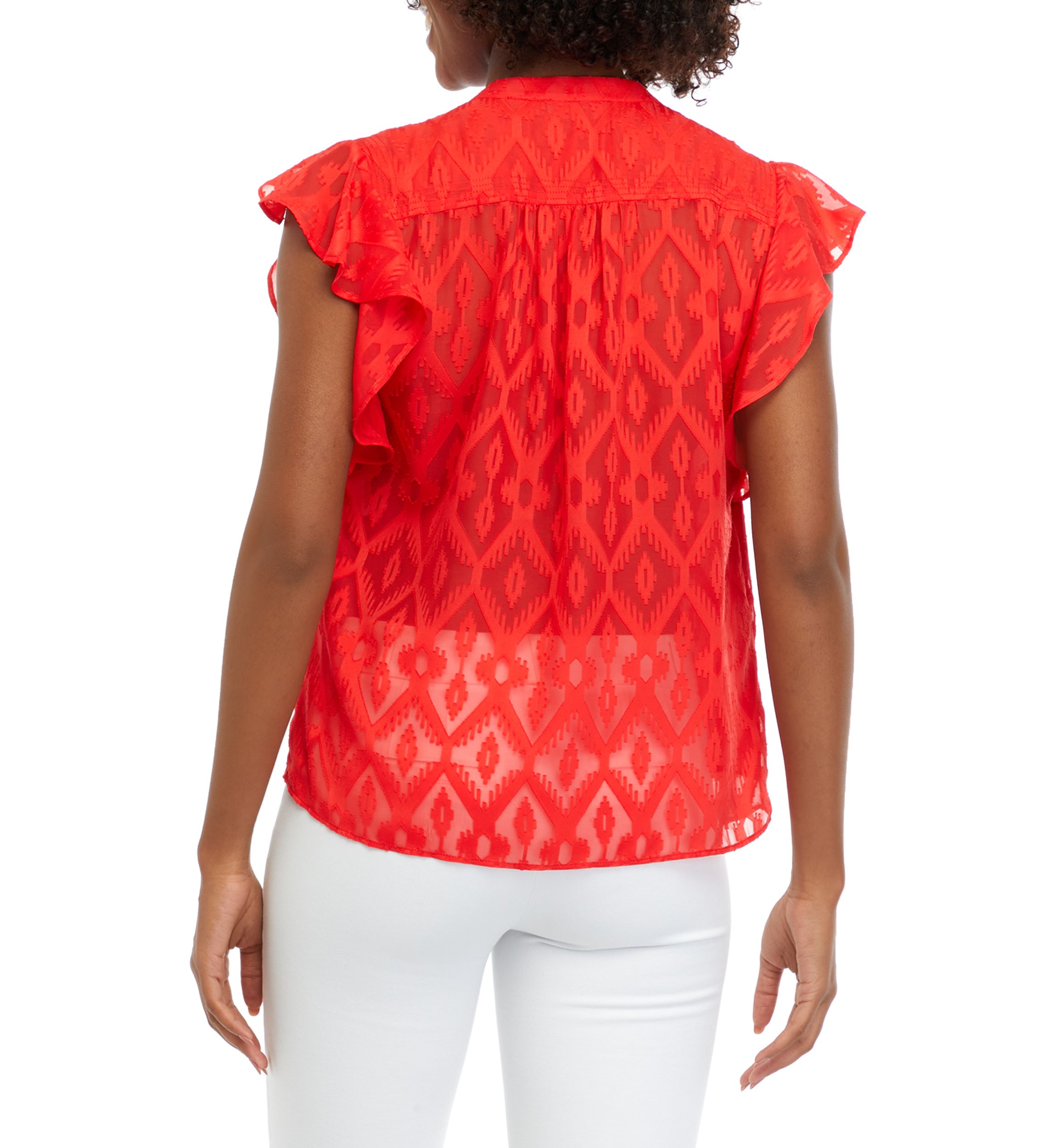 Petite Split Neck Flutter Sleeve Top