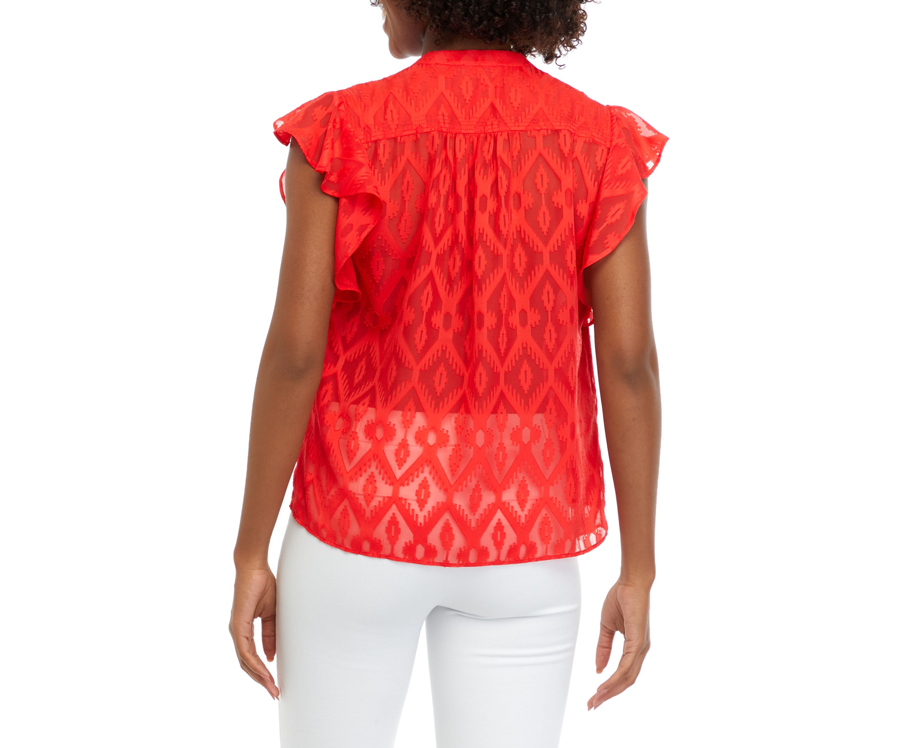 Petite Split Neck Flutter Sleeve Top