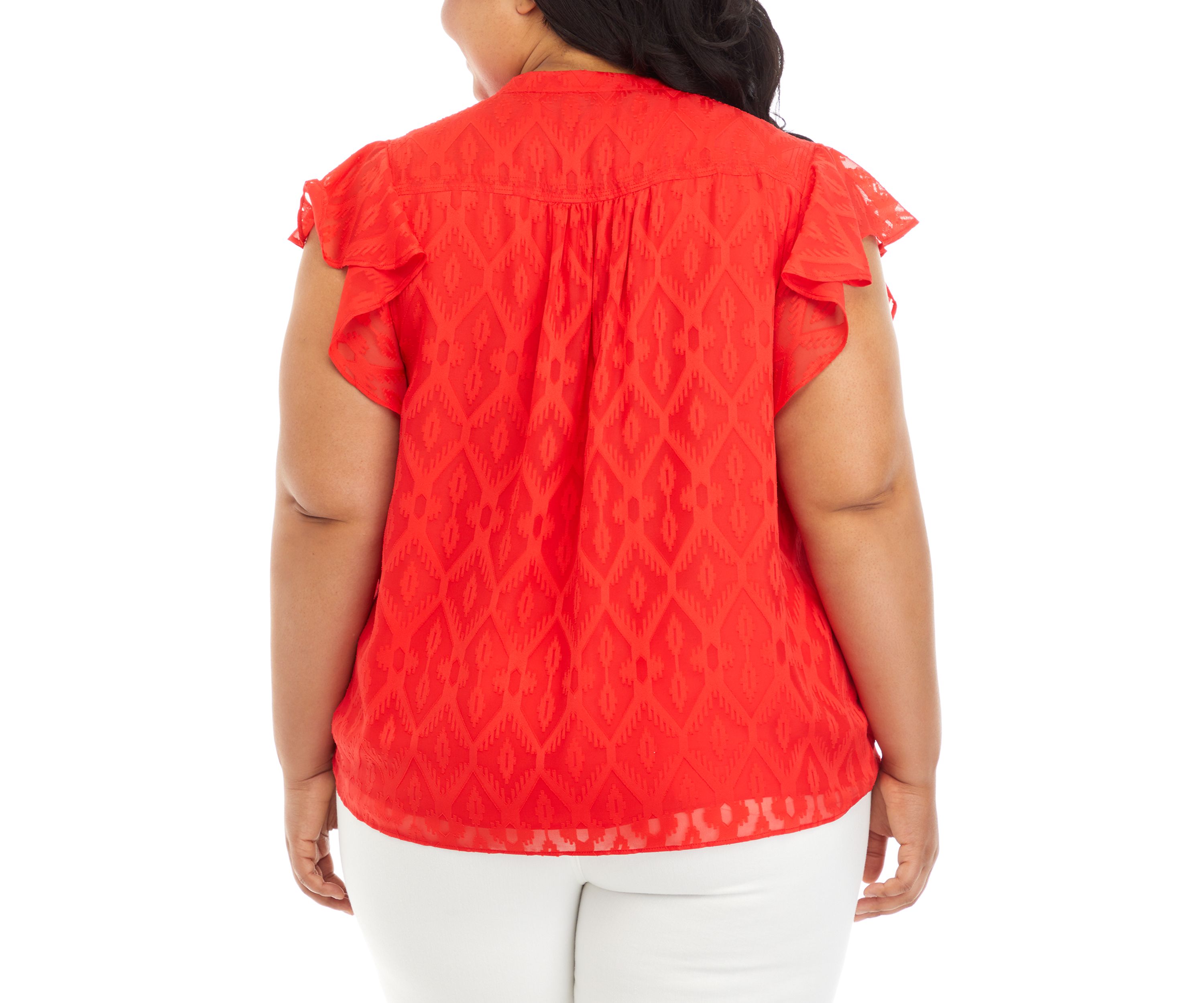 Plus Size Split Neck Flutter Sleeve Blouse