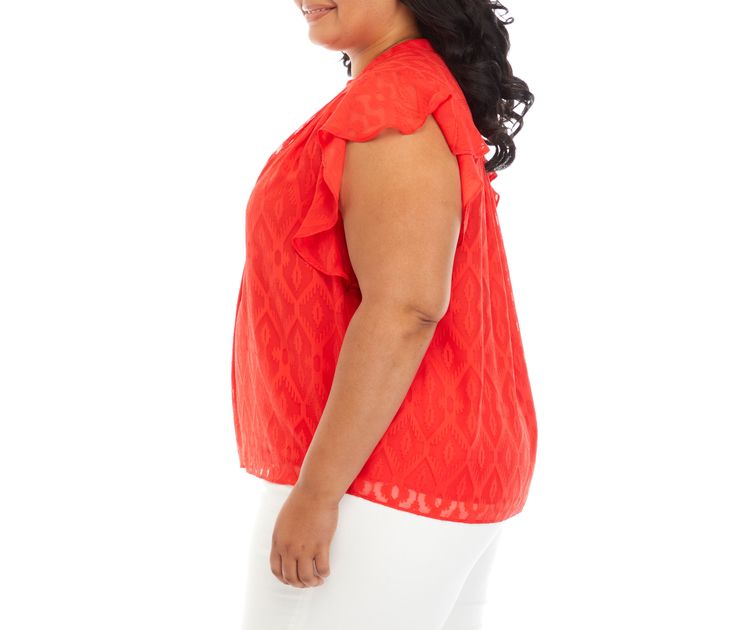 Plus Size Split Neck Flutter Sleeve Blouse