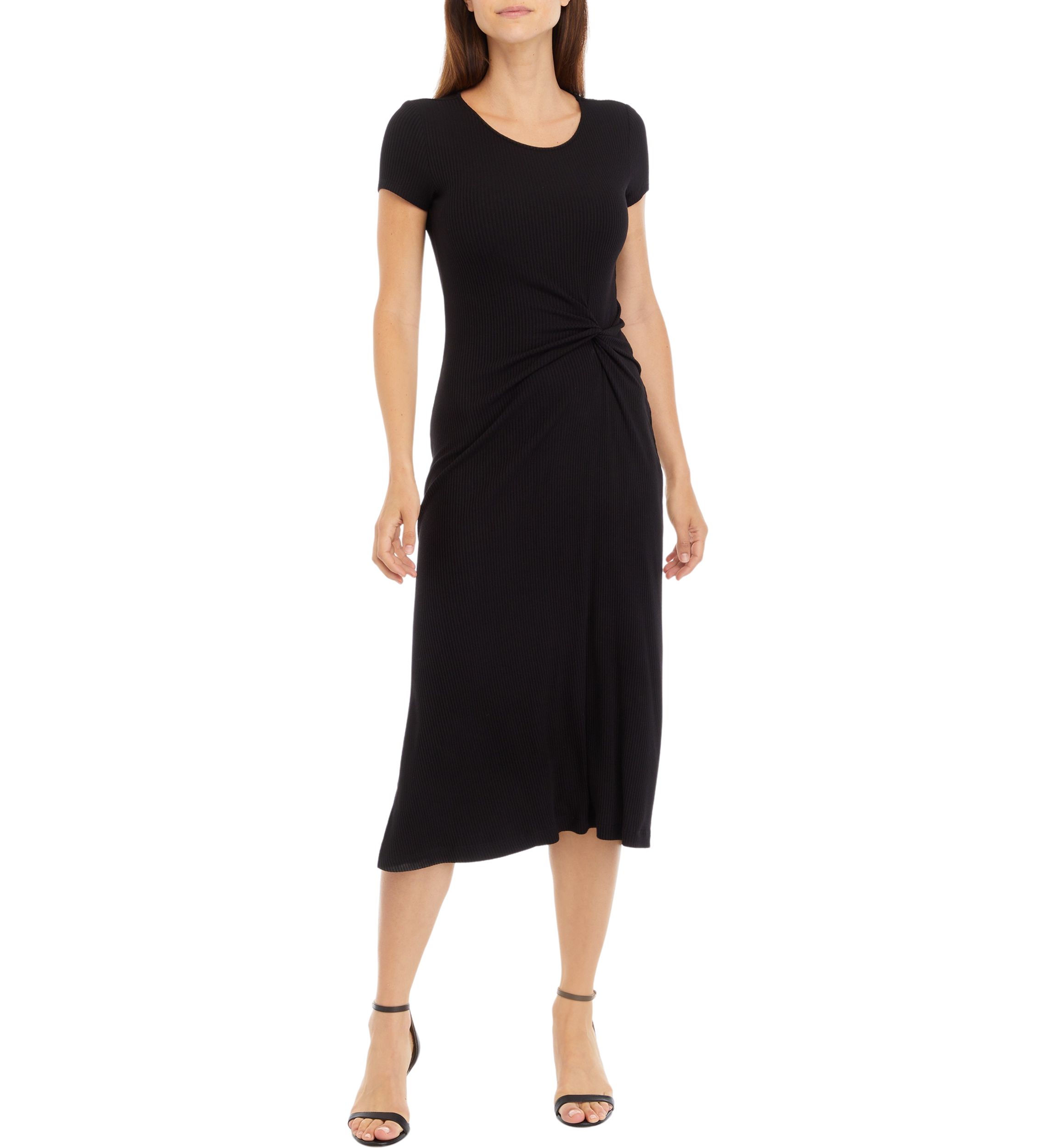 Womens Short Sleeve Ribbed Midi Dress