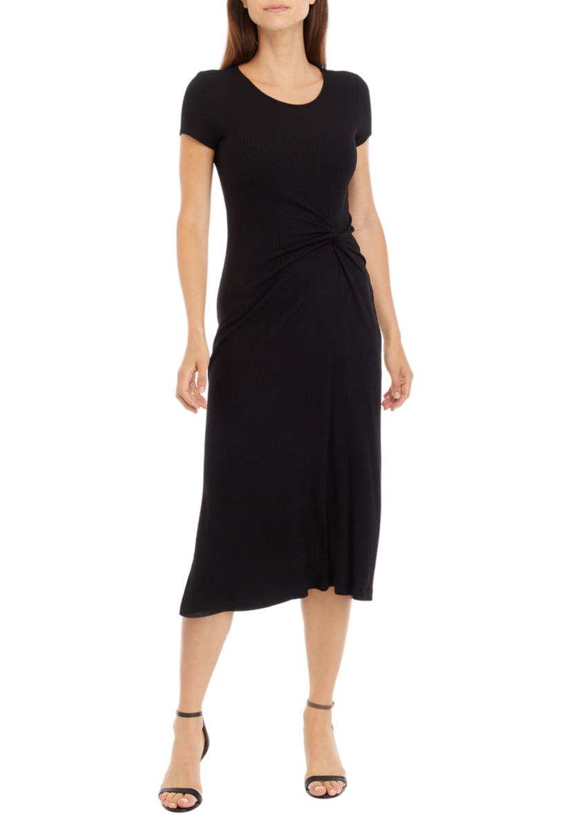 Womens Short Sleeve Ribbed Midi Dress