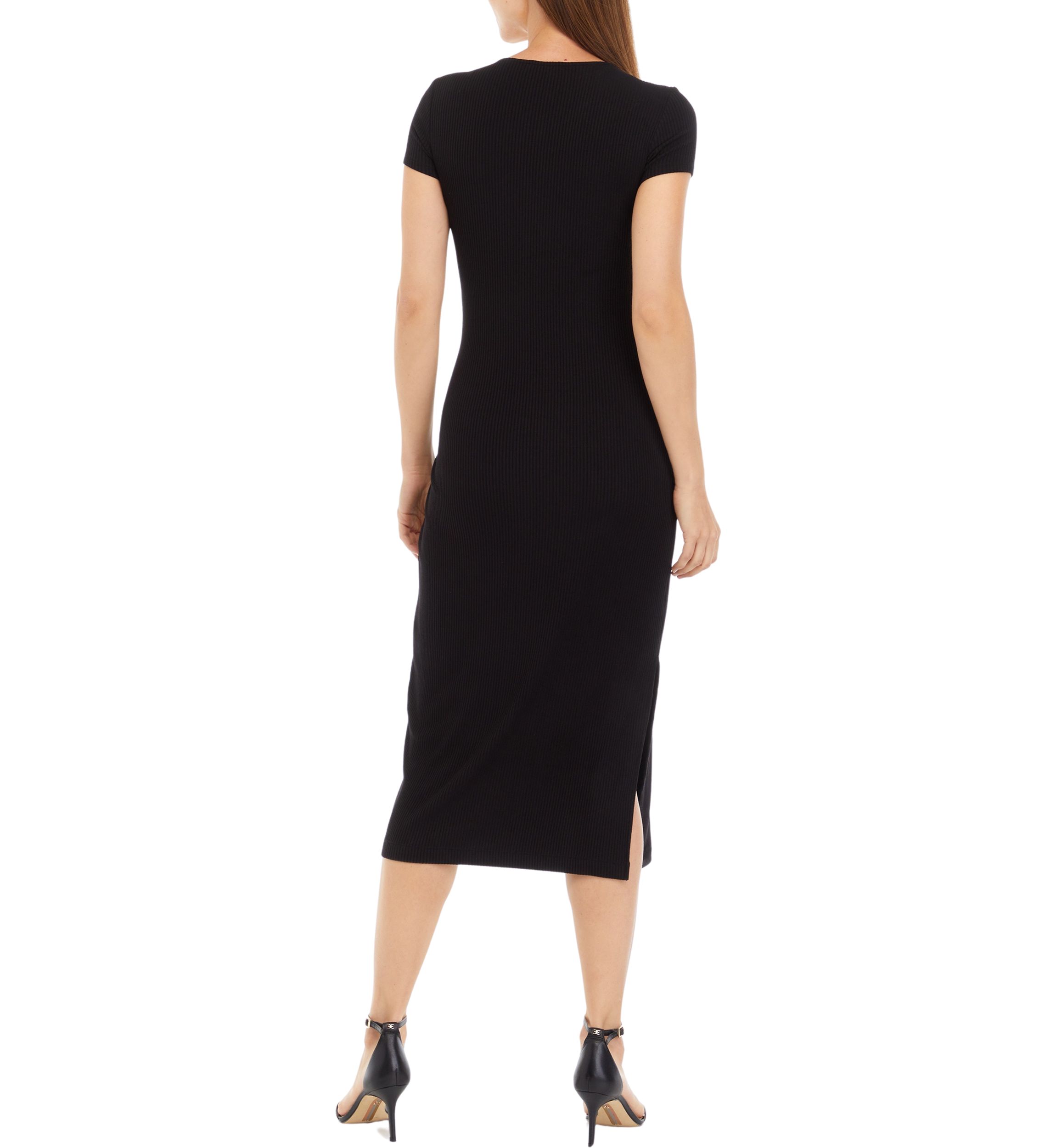 Womens Short Sleeve Ribbed Midi Dress