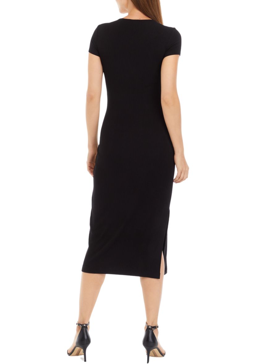 Womens Short Sleeve Ribbed Midi Dress