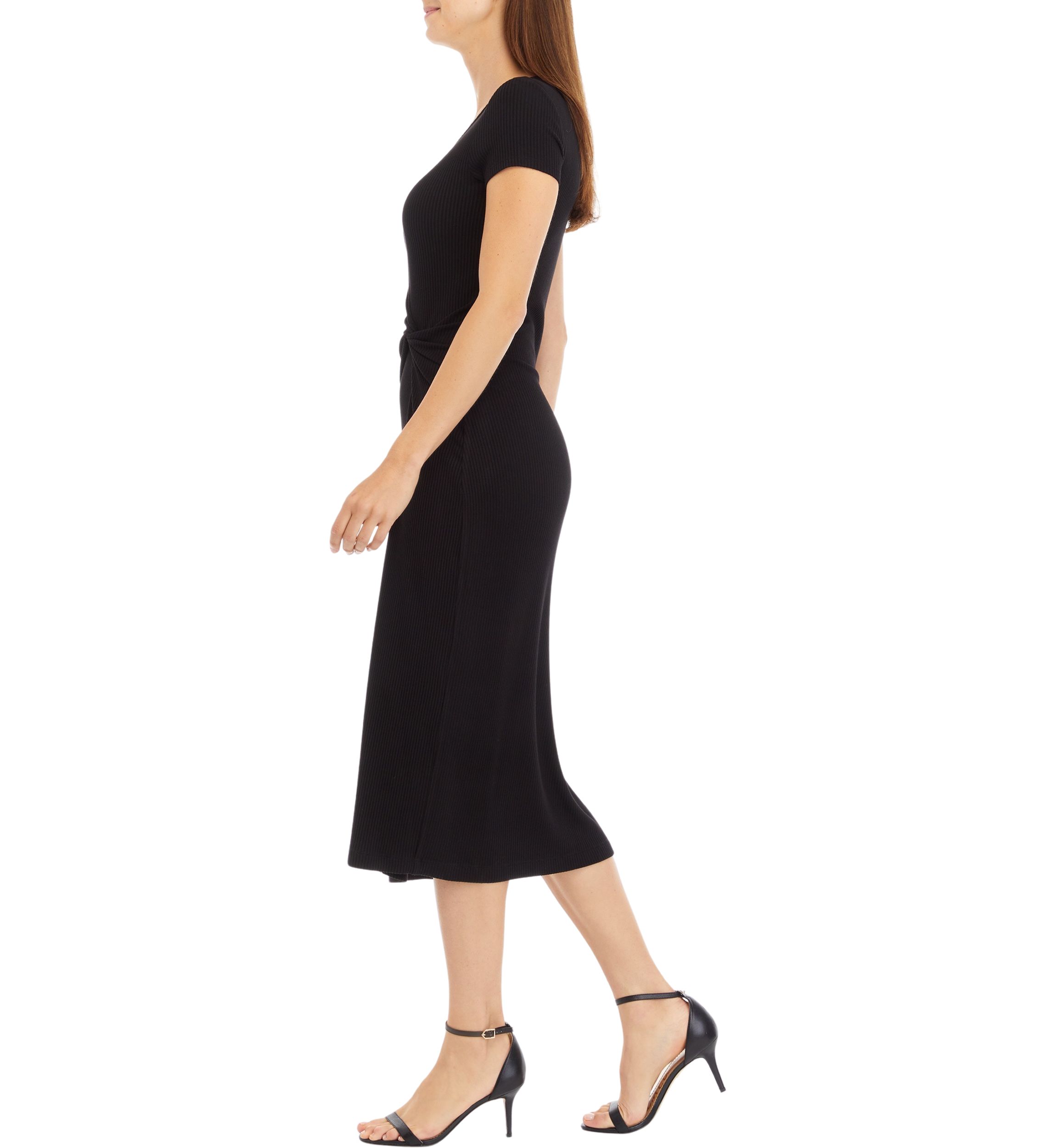 Womens Short Sleeve Ribbed Midi Dress