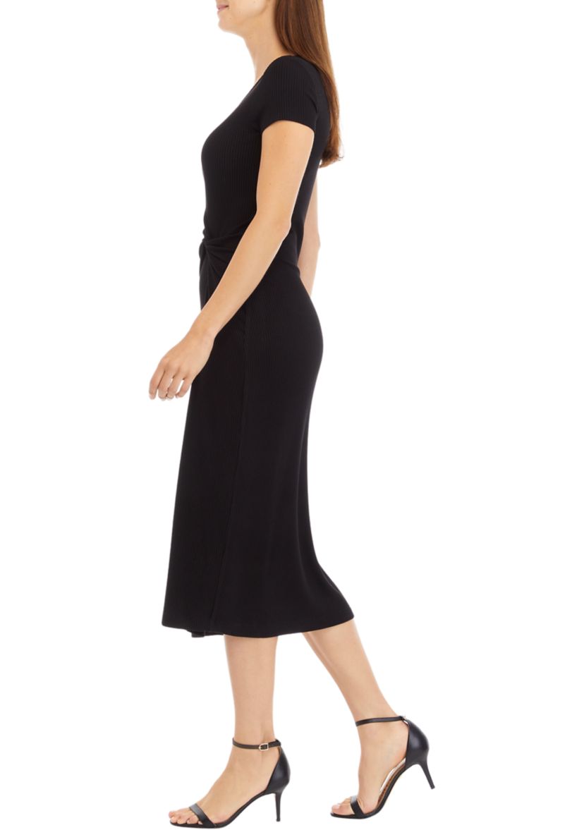 Womens Short Sleeve Ribbed Midi Dress