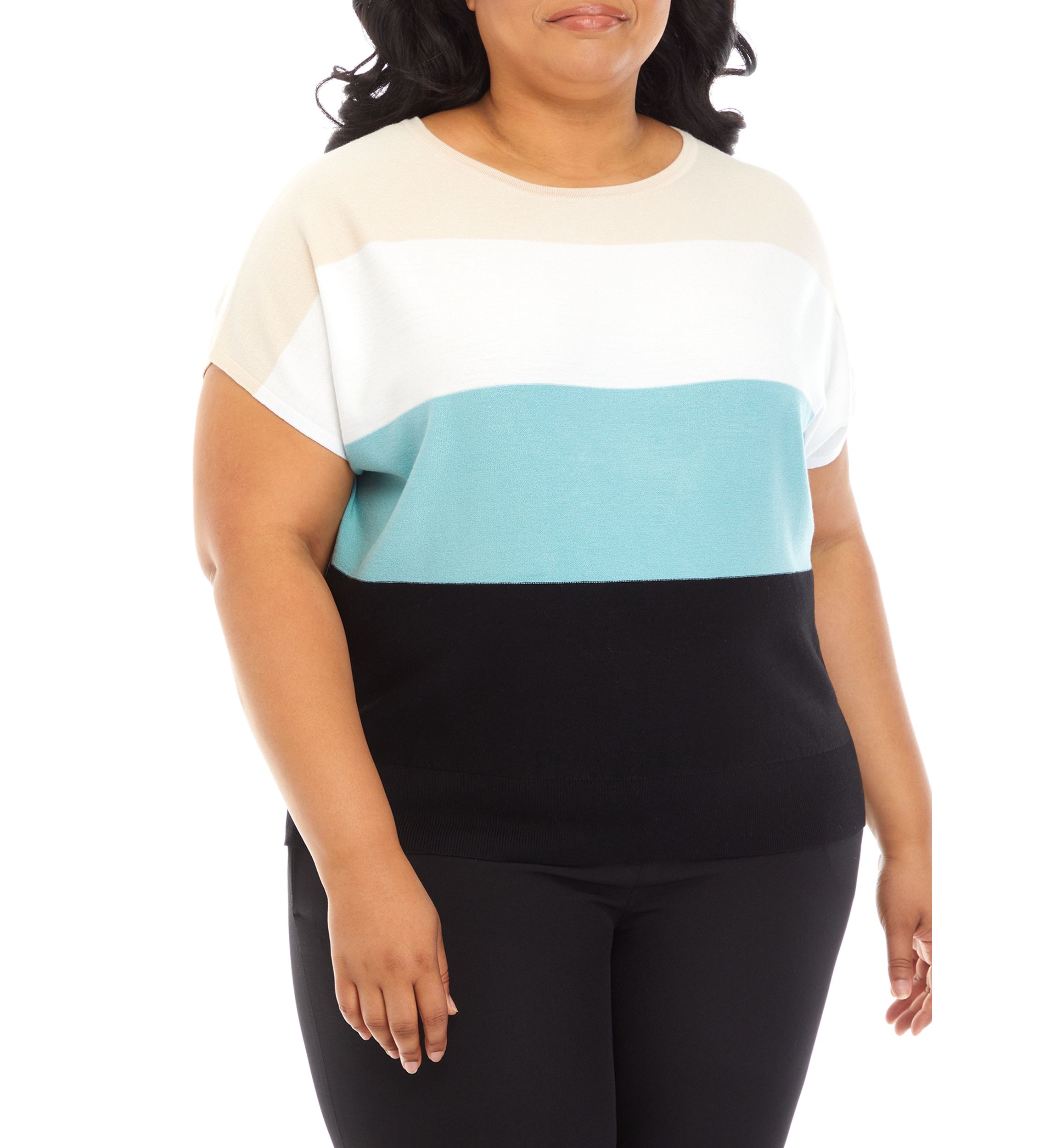 Plus Size Dolman Sleeve Color Block Sweater