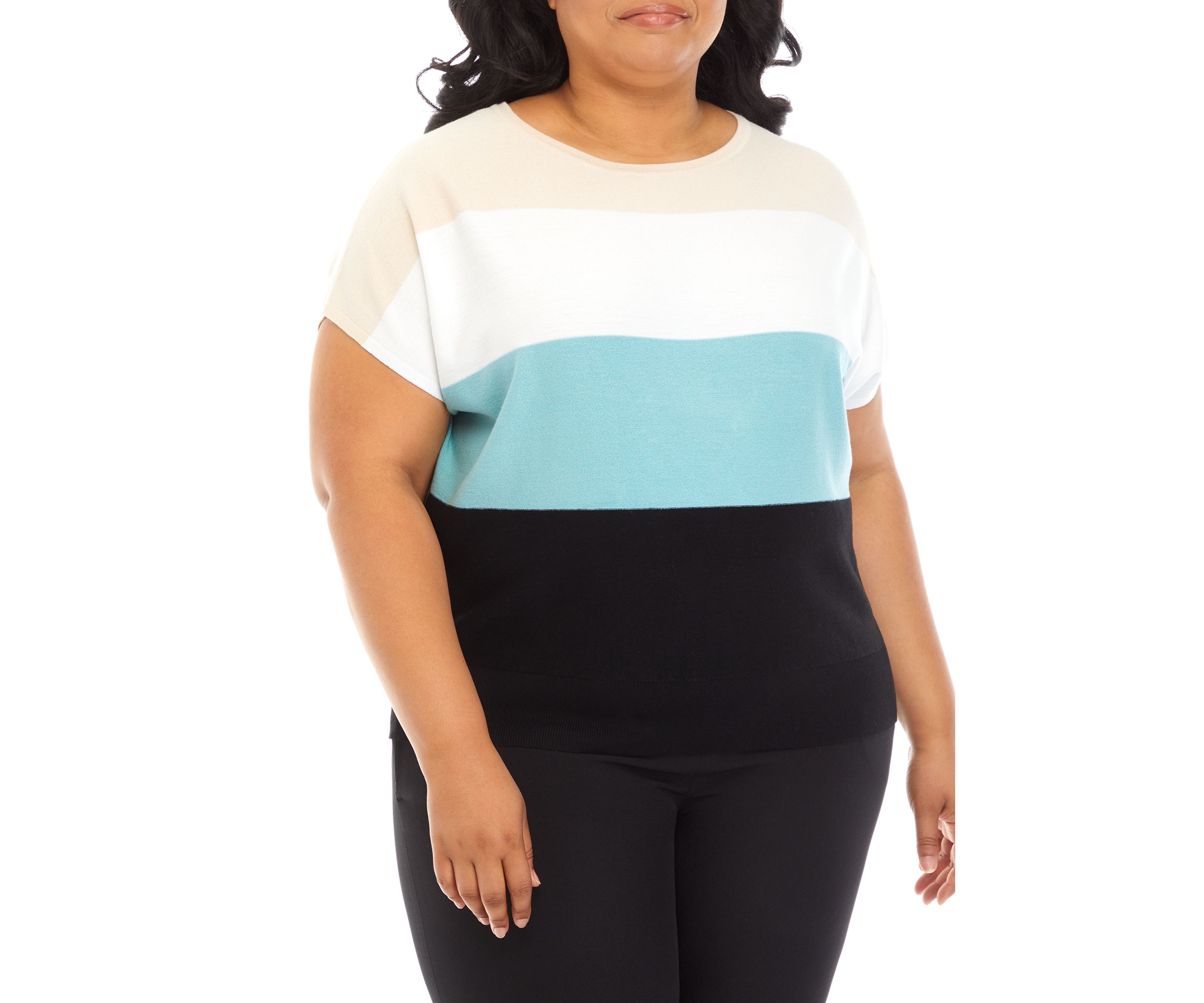 Plus Size Dolman Sleeve Color Block Sweater