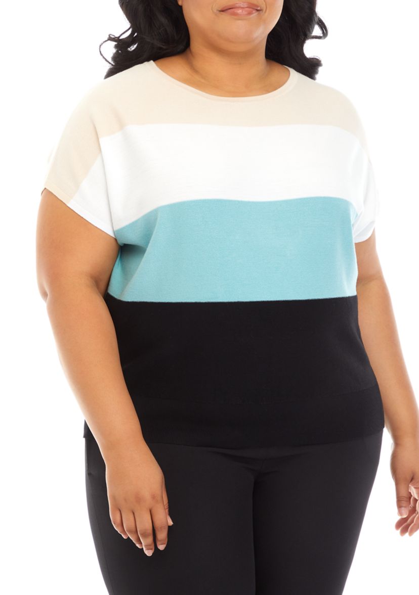 Plus Size Dolman Sleeve Color Block Sweater