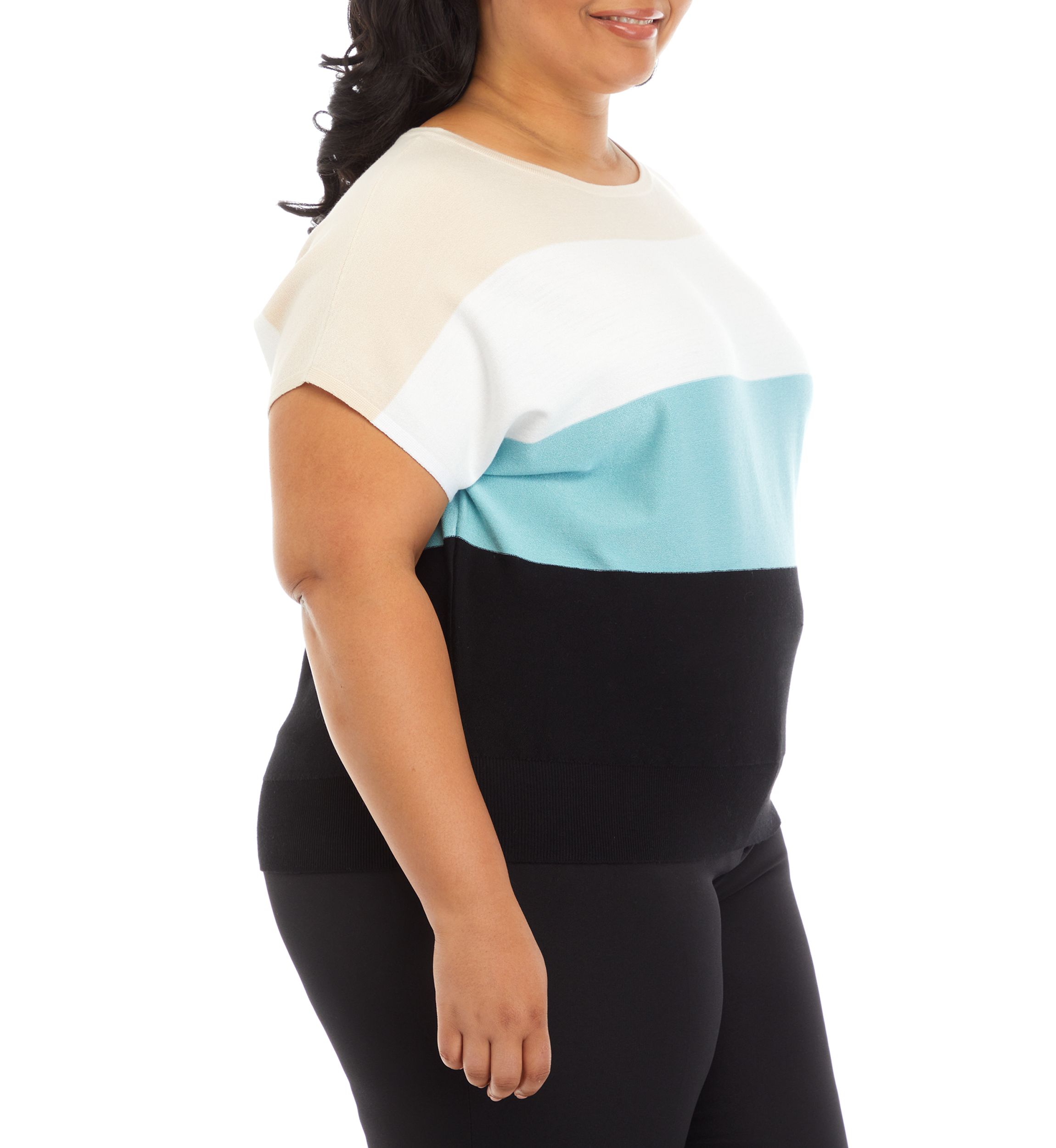 Plus Size Dolman Sleeve Color Block Sweater