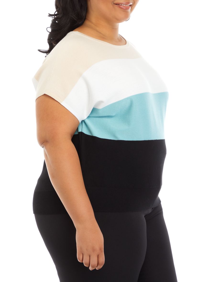 Plus Size Dolman Sleeve Color Block Sweater