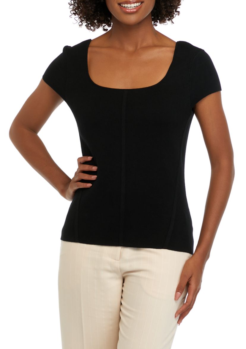 Womens Solid Sweater Knit Top