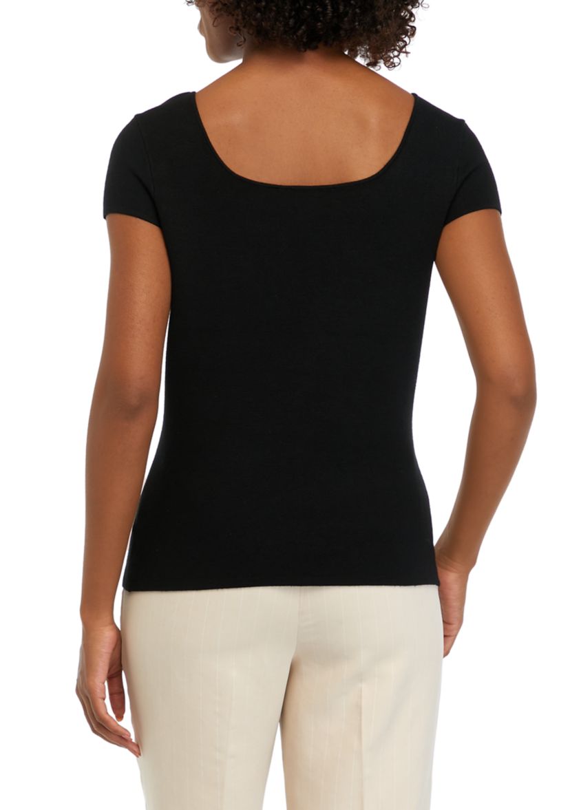Womens Solid Sweater Knit Top