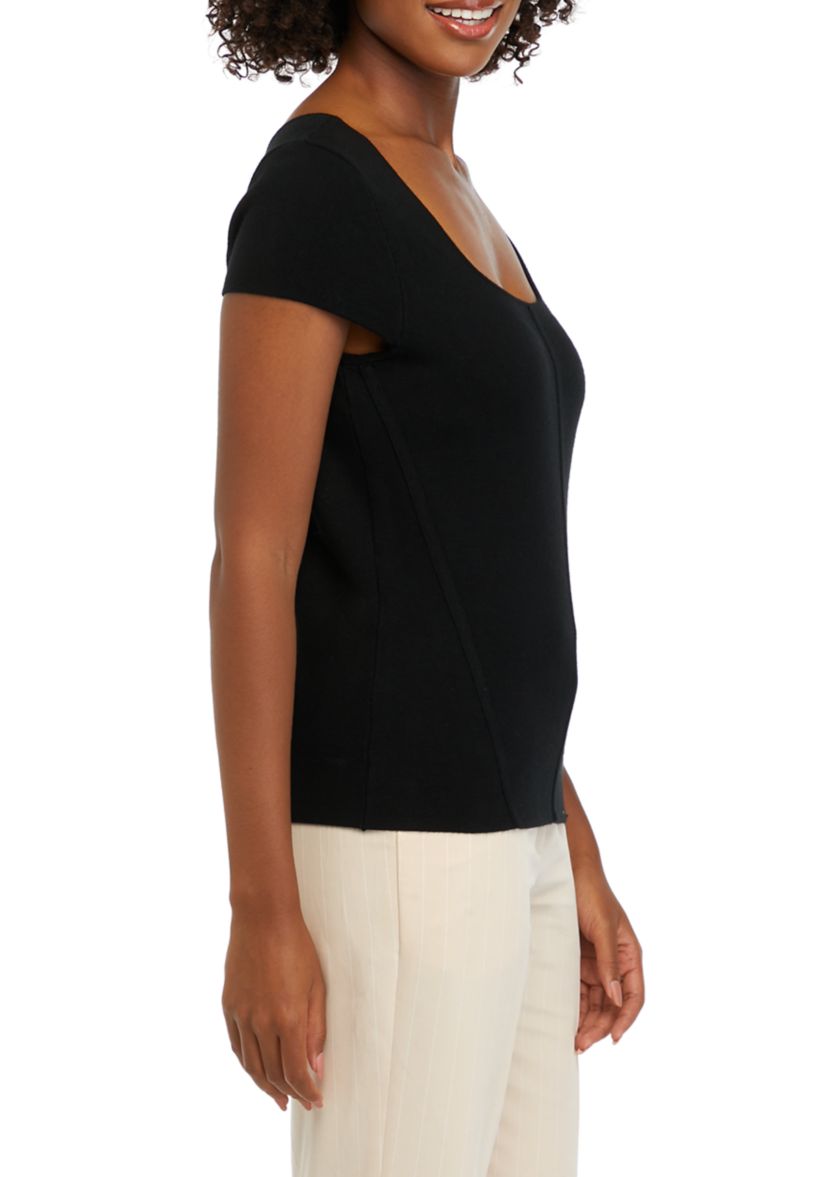 Womens Solid Sweater Knit Top